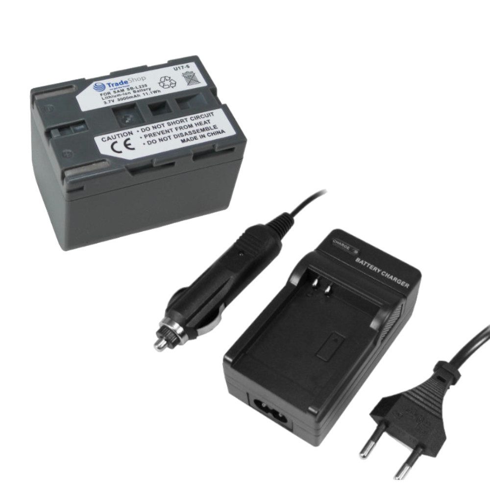 Trade-Shop 2in1 Set passend für Medion MD9035n MD9069 Ladegerät + Kamera-Akku Li-Ion (7,4 V), Für 220V Steckdose und 12V/24V Kfz Zigarettenanzünder