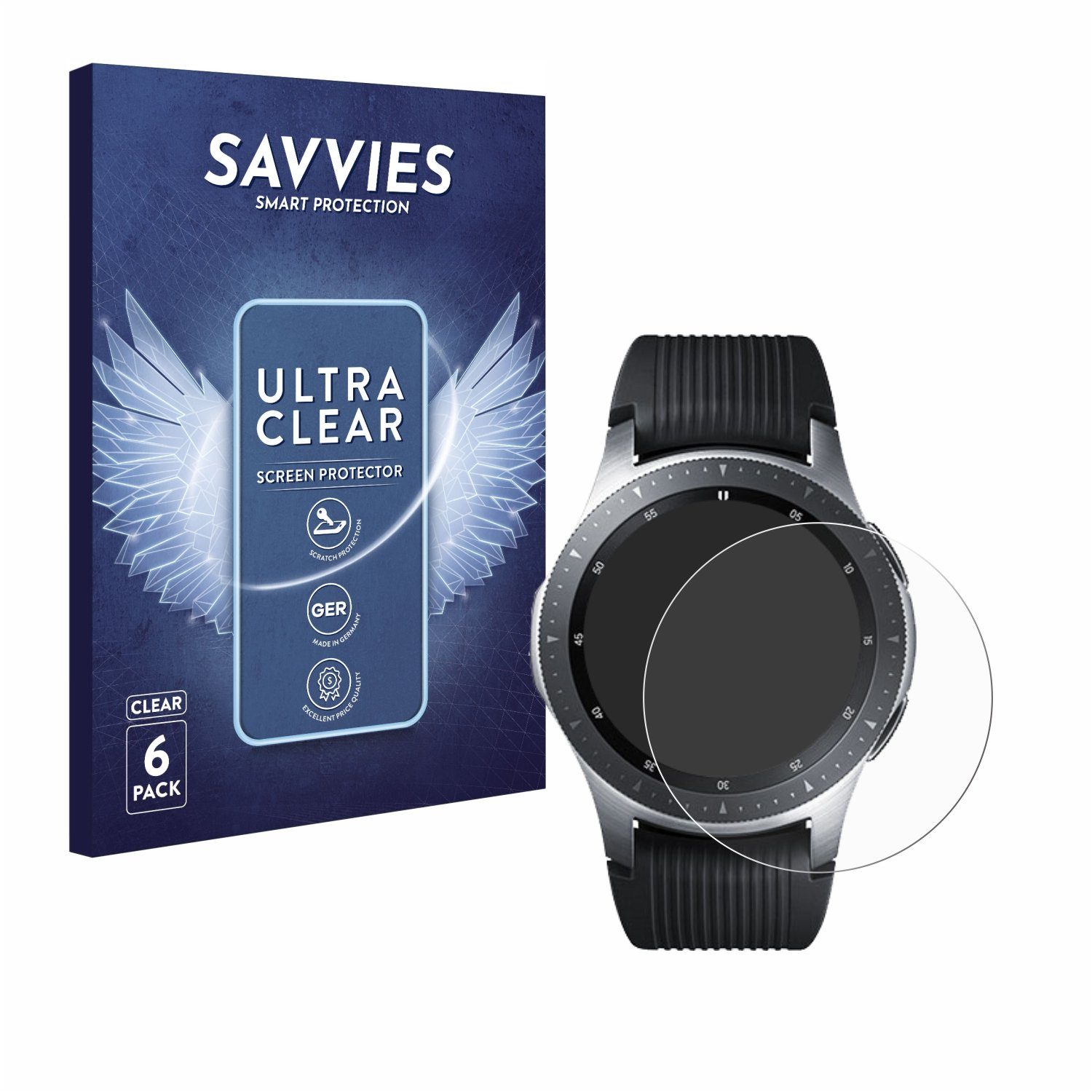 Savvies Displayschutzfolie Schutzfolie für Samsung Galaxy Watch (46 mm), 6 Stück, Displayschutz Schutz Folie Klar Transparent