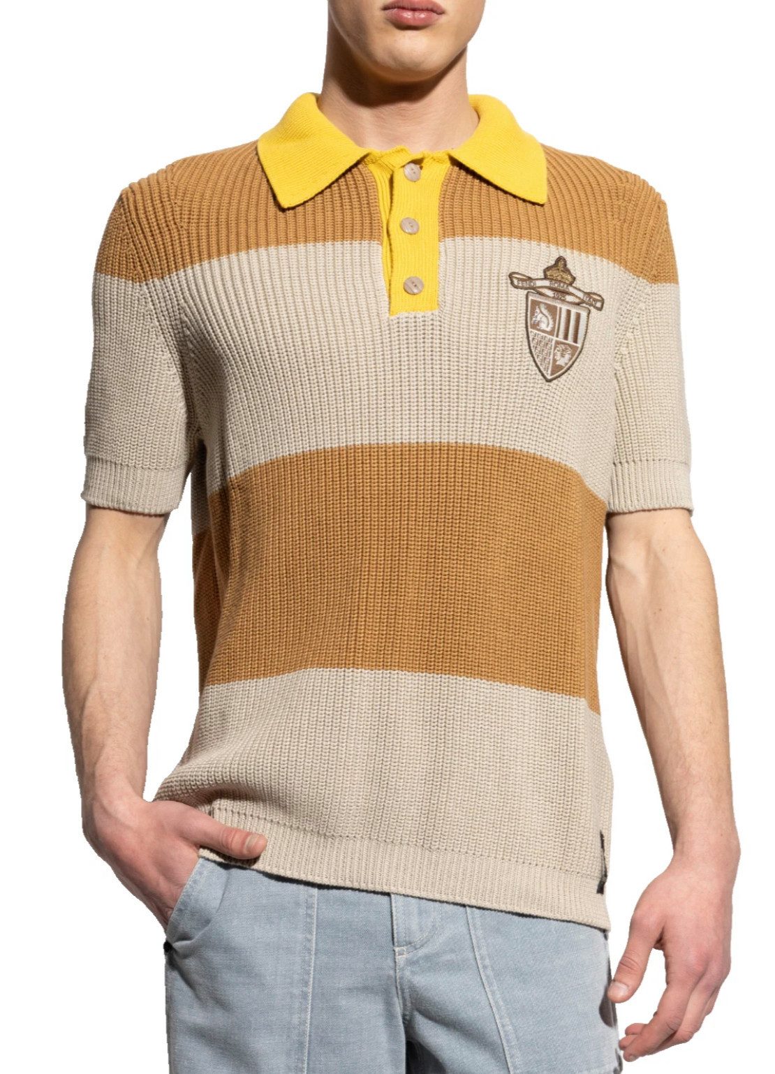 FENDI Strickpullover Strick Poloshirt mit Aufnäher Exklusives Wappen-Detail auf der Brust