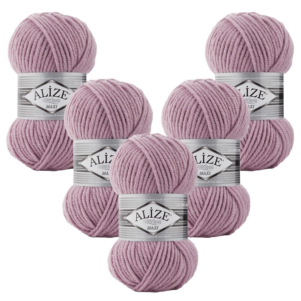 Alize 5 x ALIZE Superlana Maxi 505 dusty lilac Häkelwolle, 100 m, Yarn,Handstrickgarn,Garn,Stickgarn