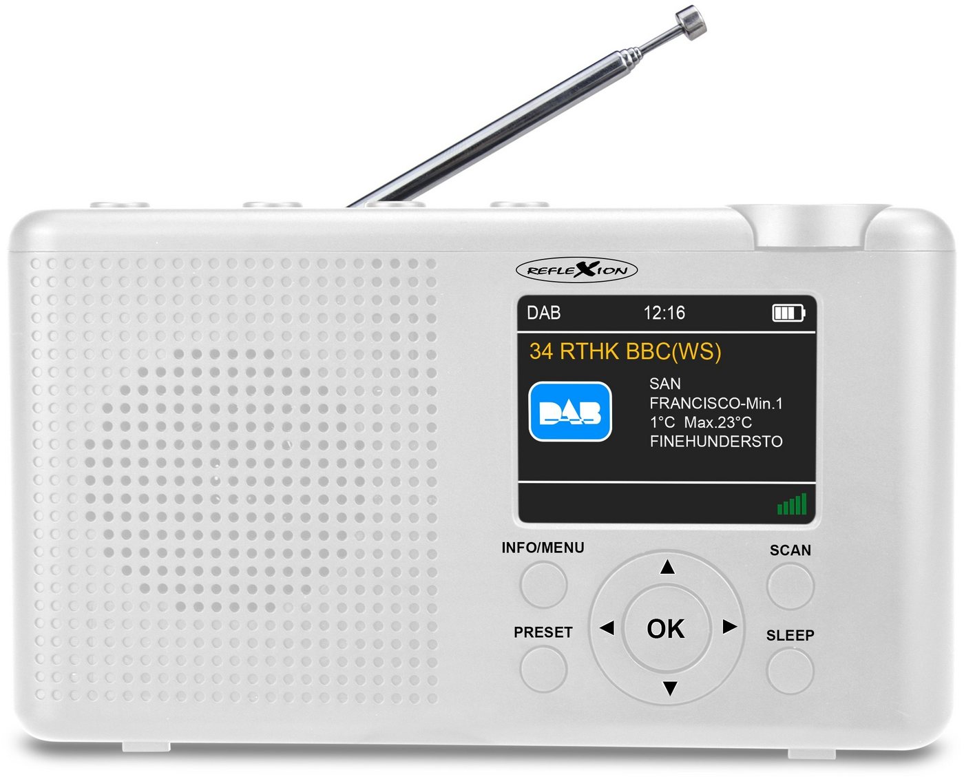 Reflexion TRA23DAB weiß Digitalradio (DAB) (Digitalradio (DAB), 16 W, 2,4" Farbdisplay (Dimmbar), 1200 mAh Akku)