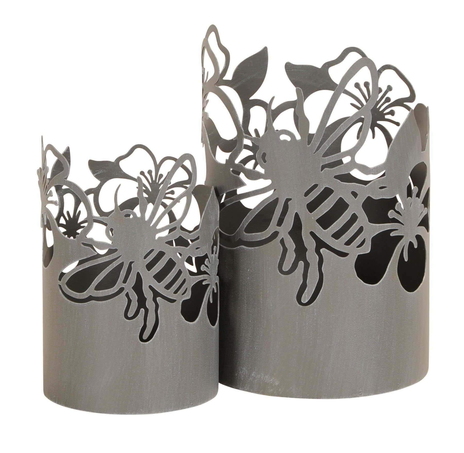 Levandeo® Kerzenlaterne, 2er Set Laterne Blumen Grau Garten Windlicht Kerzenhalter H32cm Grau2