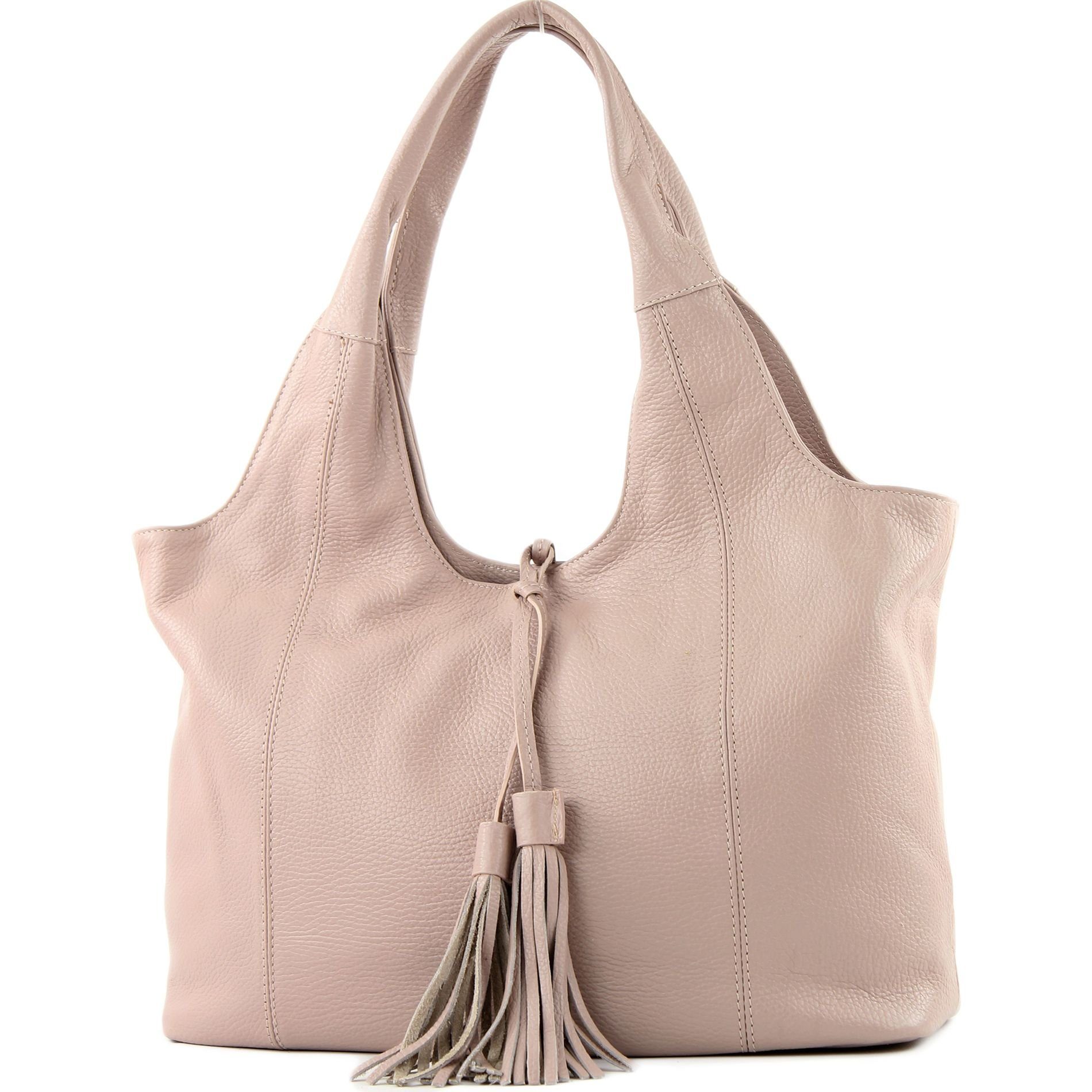 Schultertasche de Echtleder Rosabeige modamoda in Handmade Italy T105,