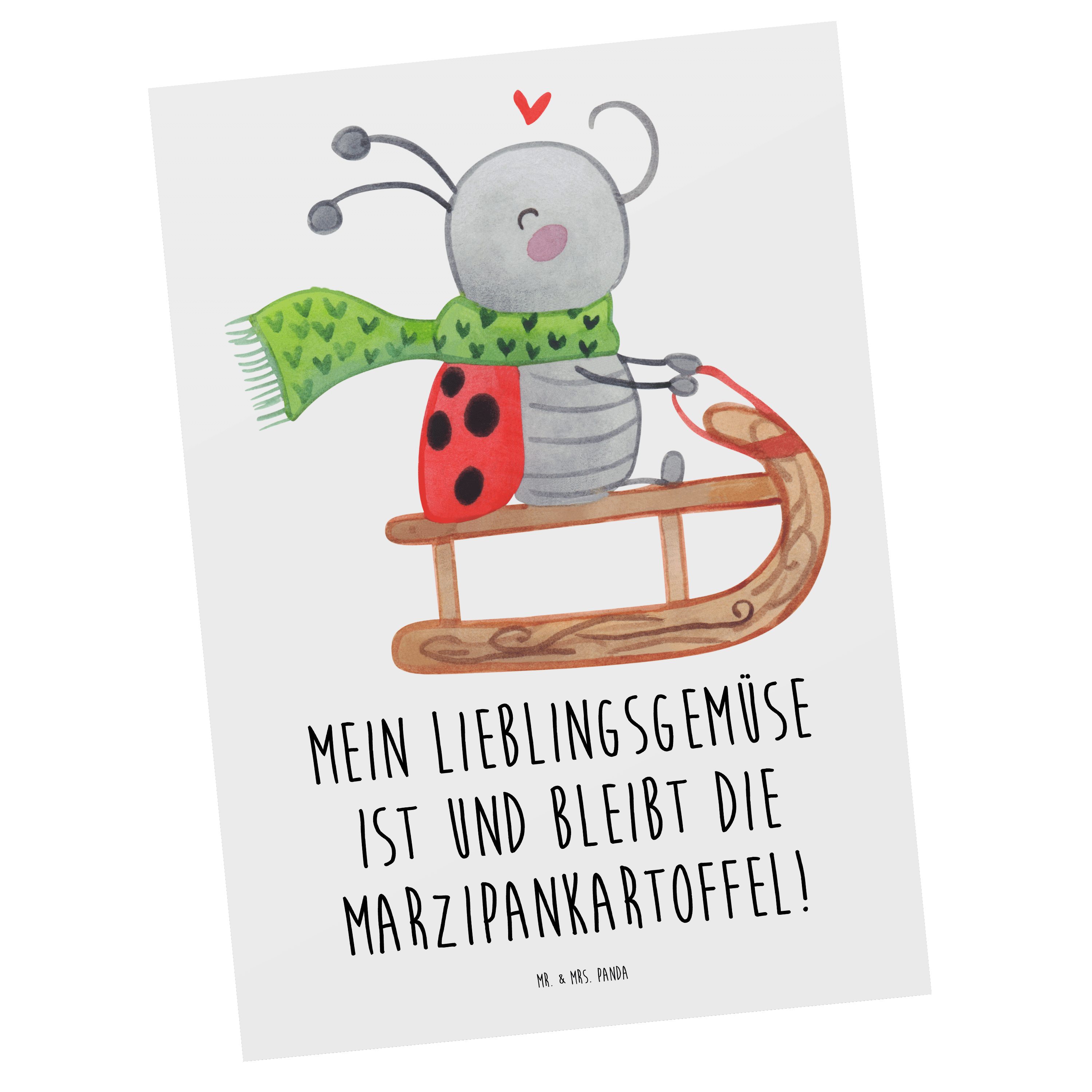 Mr. & Mrs. Panda Postkarte Smörle Rodeln - Weiß - Geschenk, Weihnachtsdeko, Winter, Schlittenfah