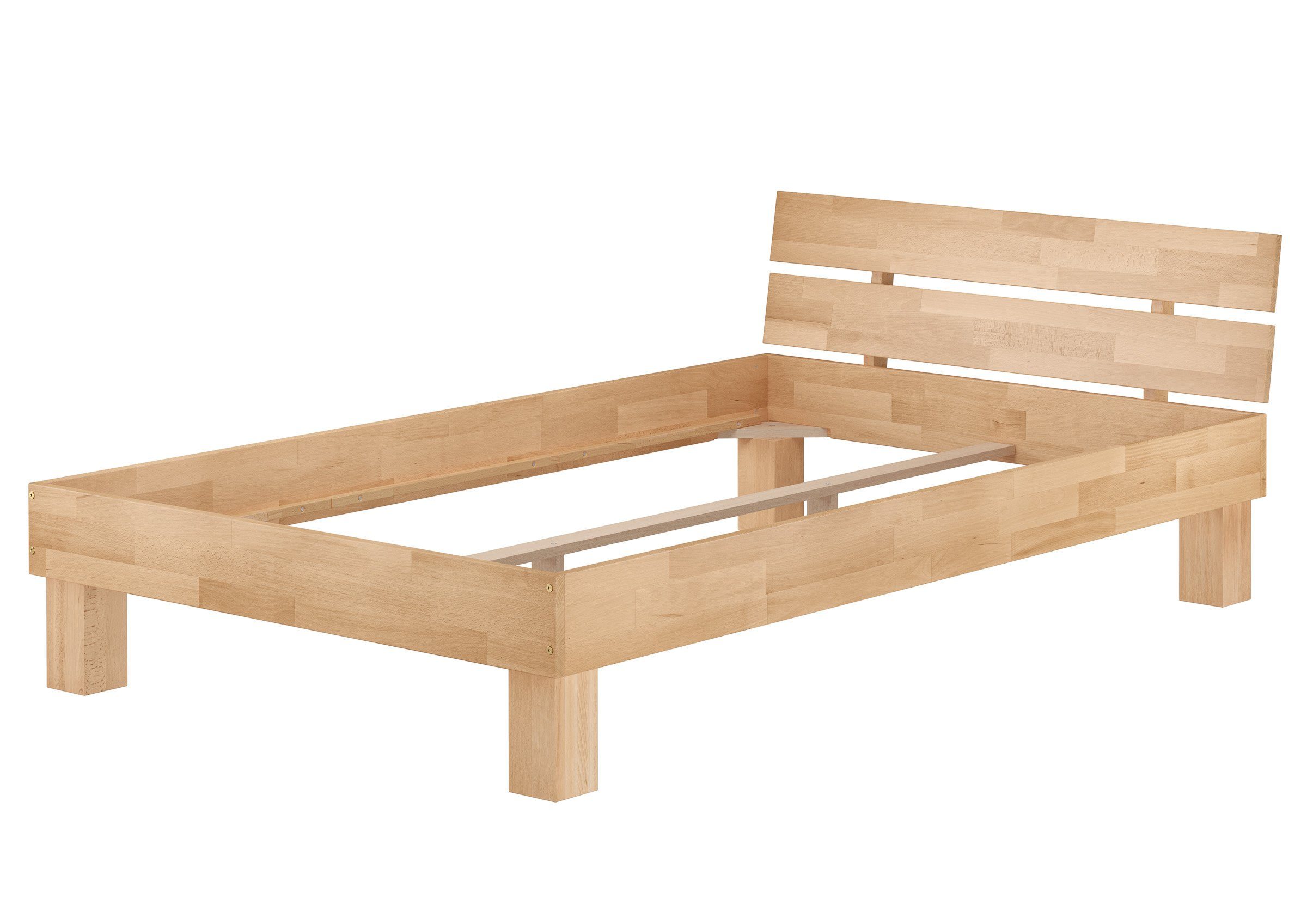ERST-HOLZ Massivholzbett Breiteres Einzelbett Gästebett Buche Massiv Überlänge 120 x 220 cm, Buche geölt