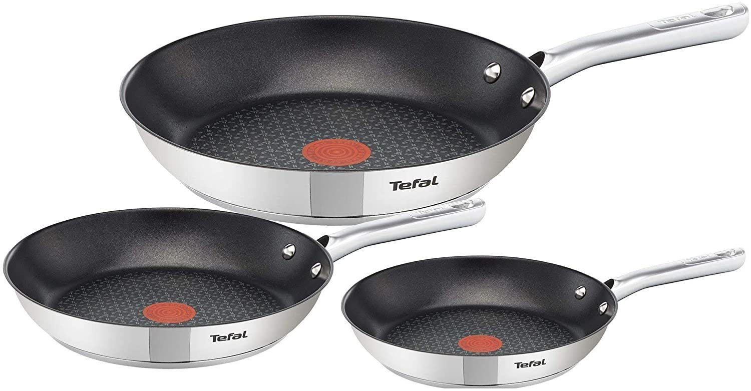 Tefal Bratpfanne DUETTO+ PLUS SET 20/24/28CM PFANNEN ANTIHAFTBESCHICHTUNG, Edelstahl (3-tlg), ergonomischer Edelstahlgriff & Induktion