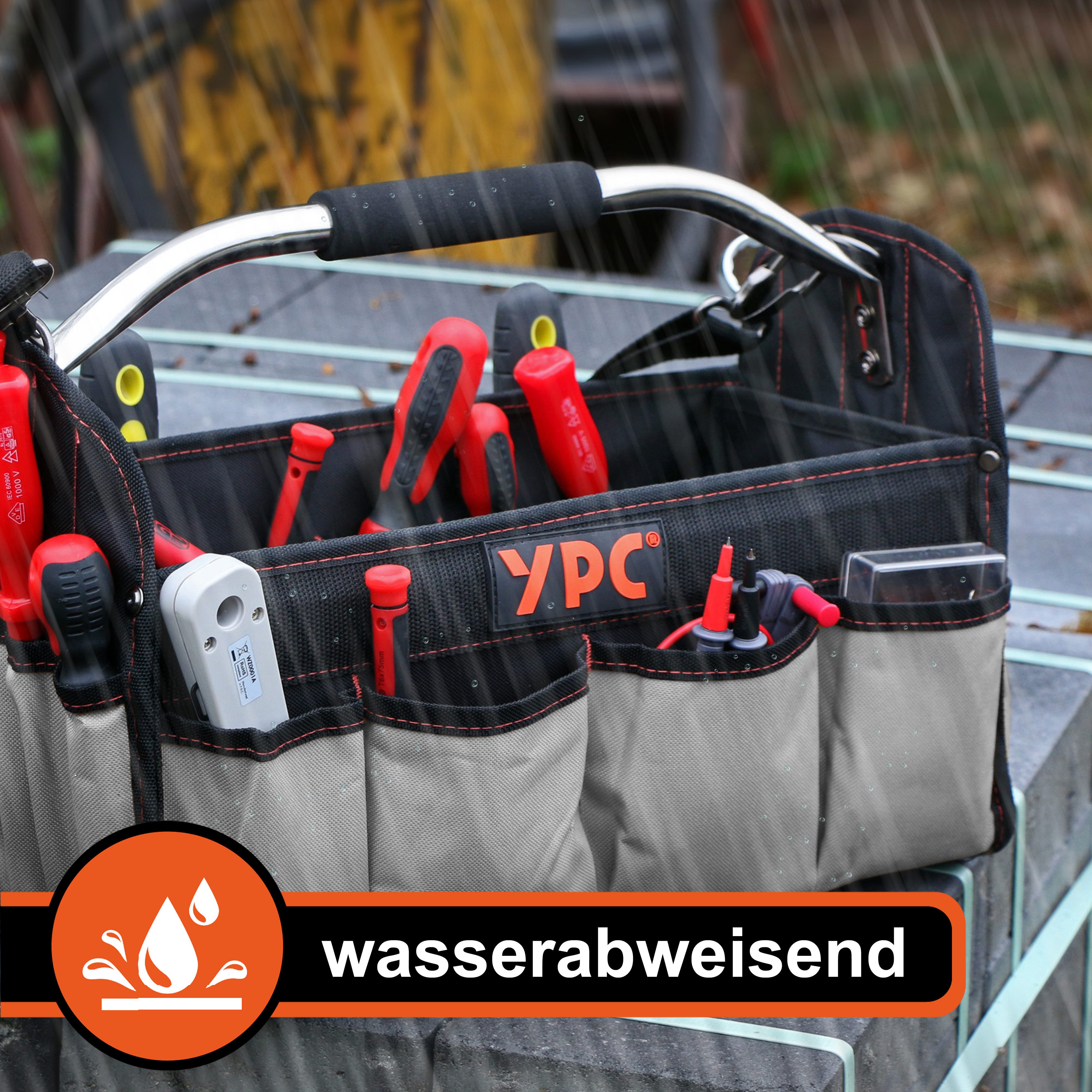 YPC Werkzeugtasche "Carrier" Werkzeugkorb XL, 40,5x30x19,5cm, 20 kg Tragkraft, praktisch, stabil, hohe Tragkraft, reißfest, modern, Metall-Handgriff