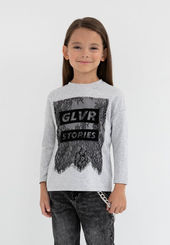Gulliver Langarmshirt mit zartem Spitzendekor, Baumwollshirt für Mädchen mit  komfortablem Rundhals