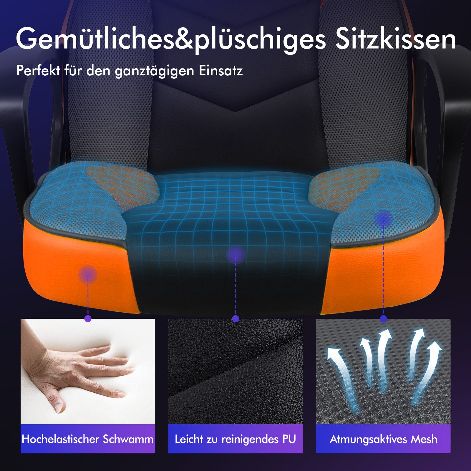 ALFORDSON Bürostuhl Racing Schreibtischstuhl, Drehbarer PC-Gaming-Stuhl (1 St), Ergonomischer, höhenverstellbarer und gepolsterter Polsterstuhl