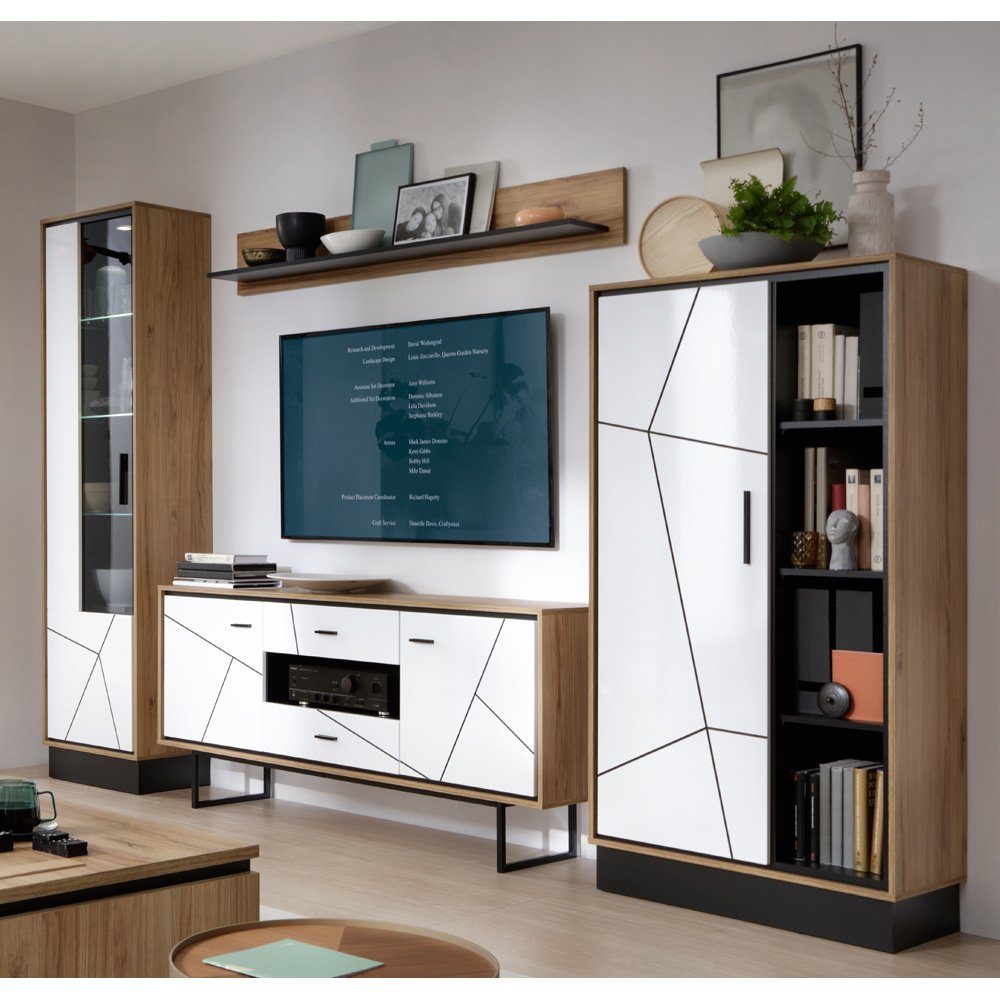 Lomadox Wohnwand BRISTOL-129, (4-St), Catania Eiche Nb. mit schwarz und wei günstig online kaufen