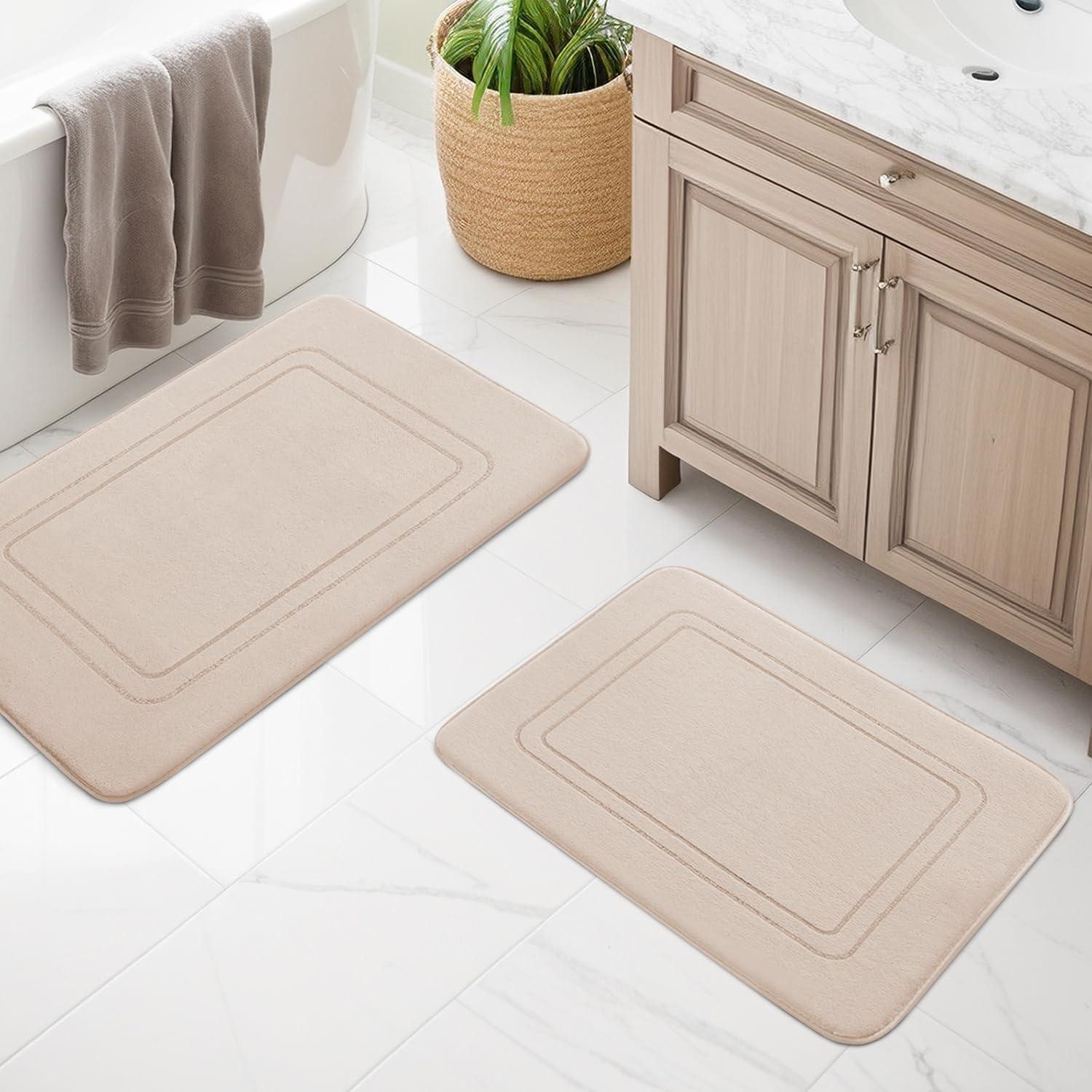 LuxusKollektion Schaum-Badematte Badezimmerteppich Set 2-teilig Beige