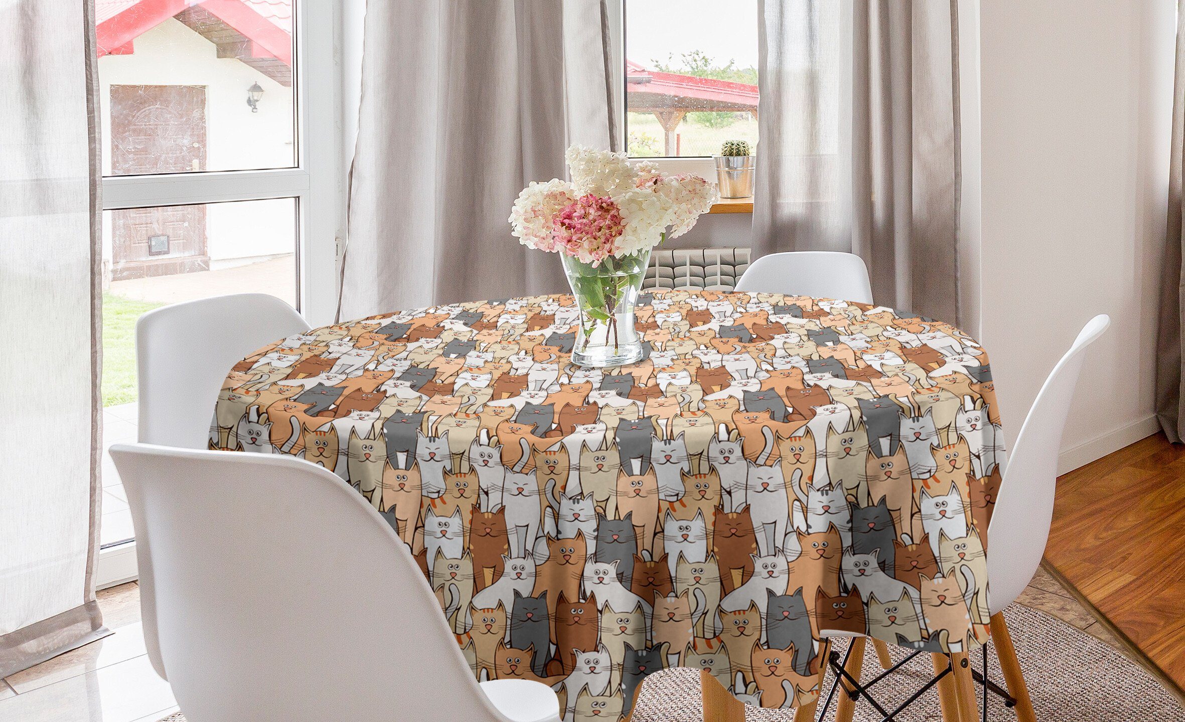 Abakuhaus Tischdecke Gruppe Abdeckung für Kreis Dekoration, glückliche Tischdecke Kätzchen Küche Katzen-Muster Esszimmer
