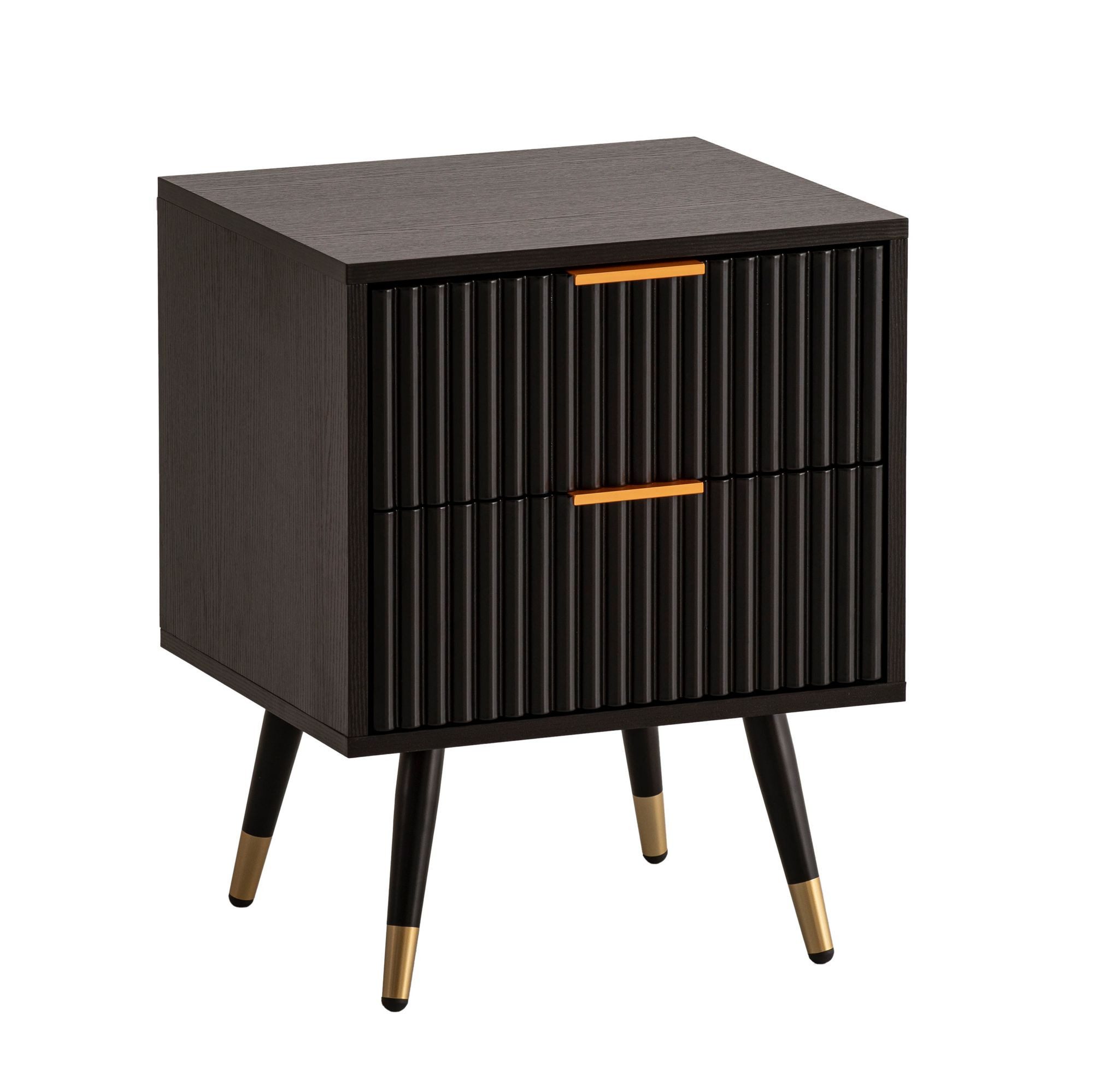 Nachttisch Nachtkonsole Schwarz mit Eiche-Dekor 43,5x39x56 cm Nachttisch Modern