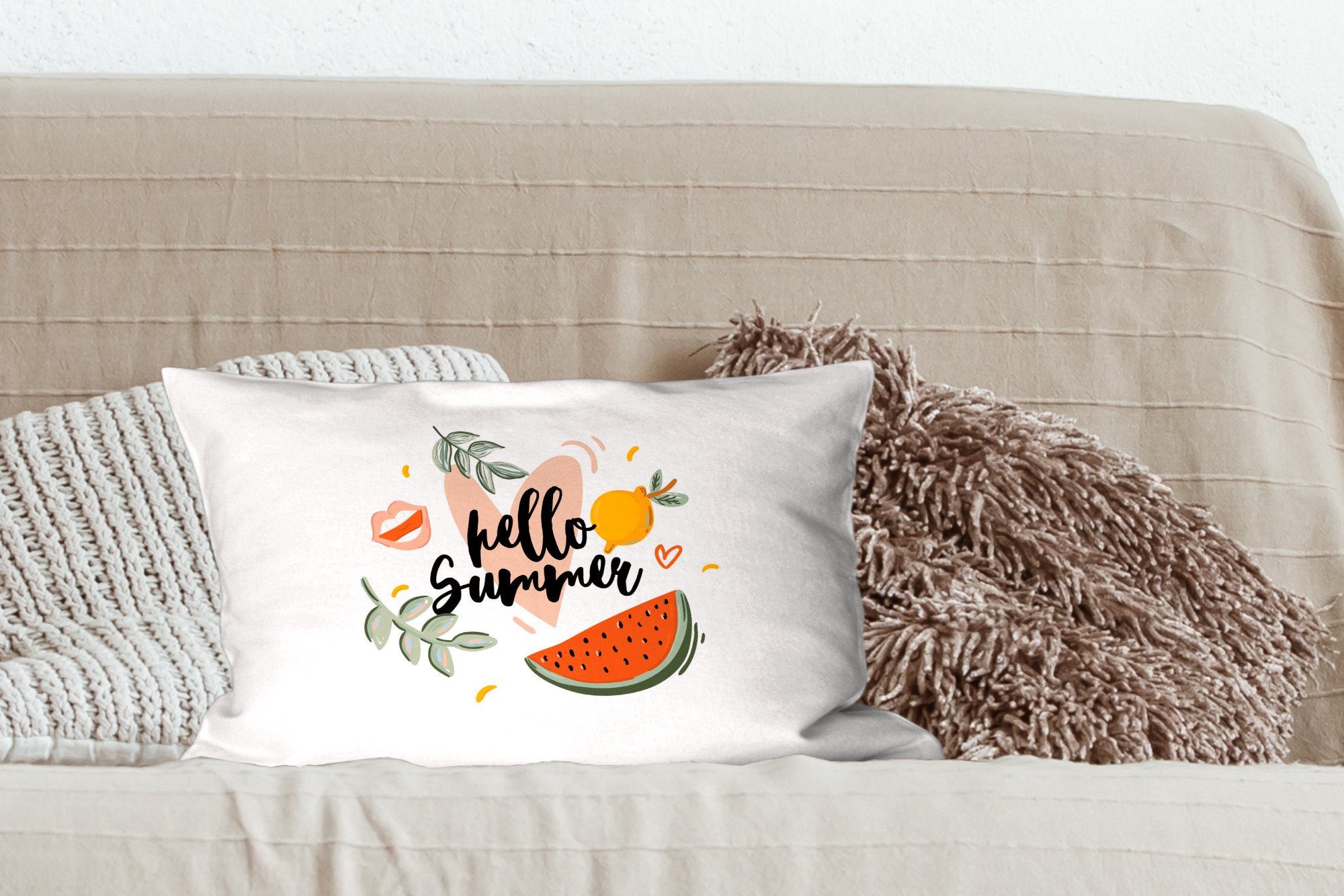 Schlafzimmer Füllung, - Zitrone Wassermelone Dekoration, mit Dekokissen Sommer, Dekokissen - MuchoWow Wohzimmer Zierkissen,