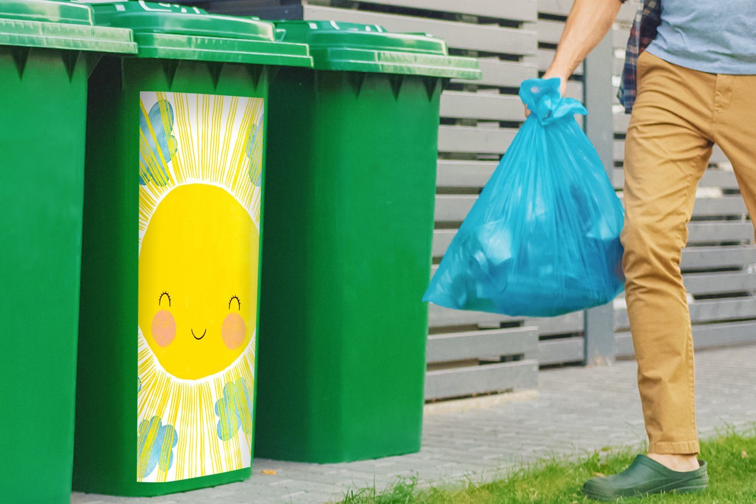 - St), Wandsticker - Container, Abfalbehälter Kinder Sonne - Mülltonne, Mülleimer-aufkleber, Gelb MuchoWow (1 Illustration Sticker,