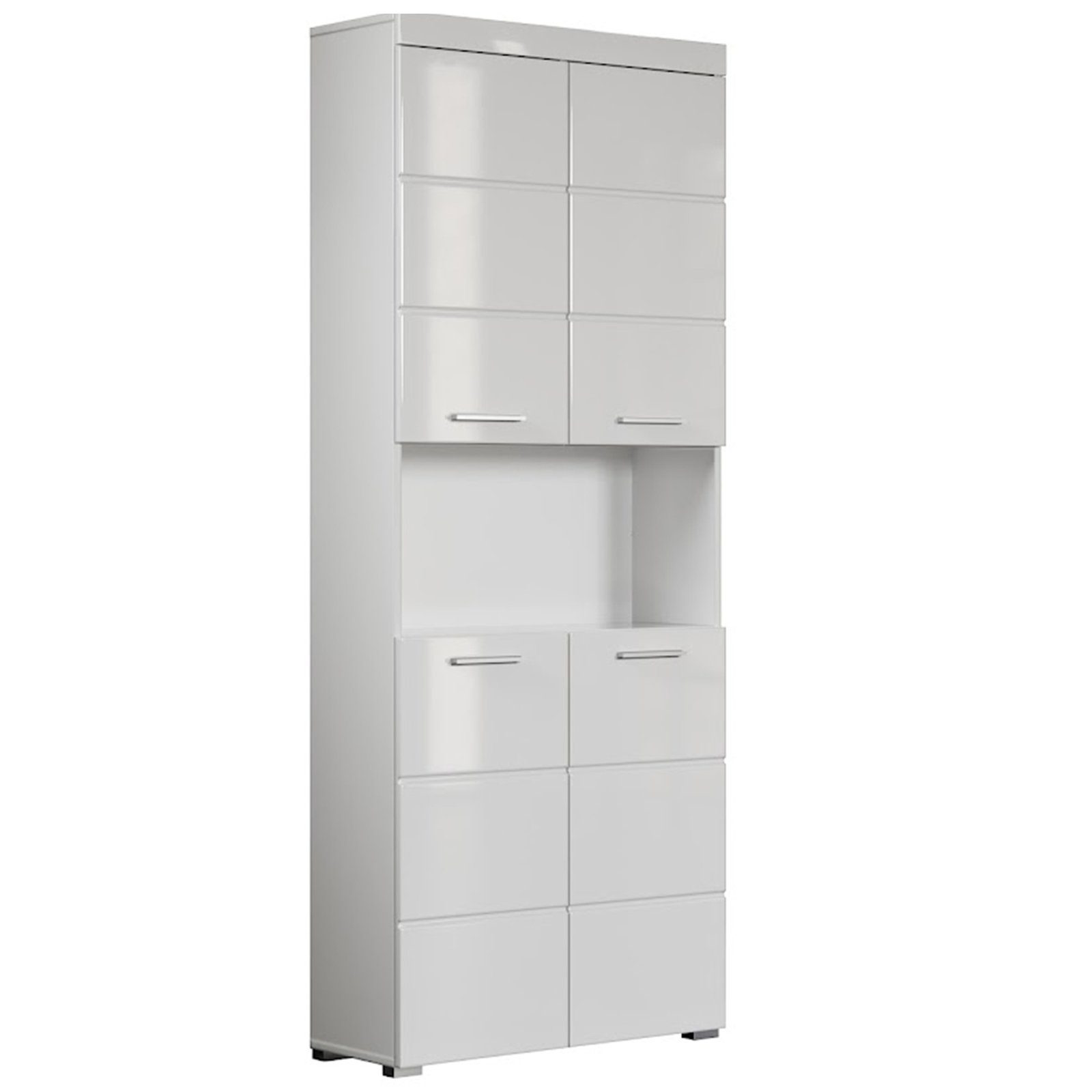 trendteam Hochschrank AmandaBad Hochschrank Badschrank  Multifunktionsschrank Weiß 73x190x31cm, pflegeleichte Hochglanz Oberfläche