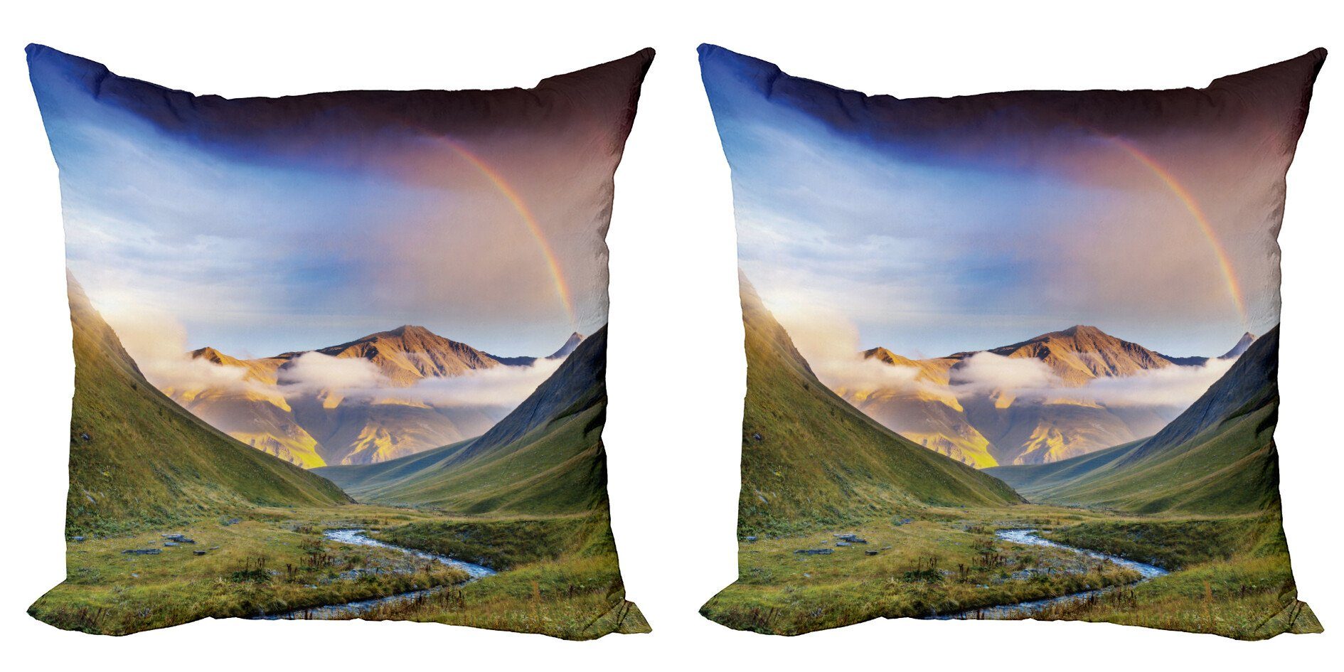 Regenbogen Digitaldruck, Meadow Accent Riverbed Doppelseitiger (2 Modern Abakuhaus Kissenbezüge Stück), Mist