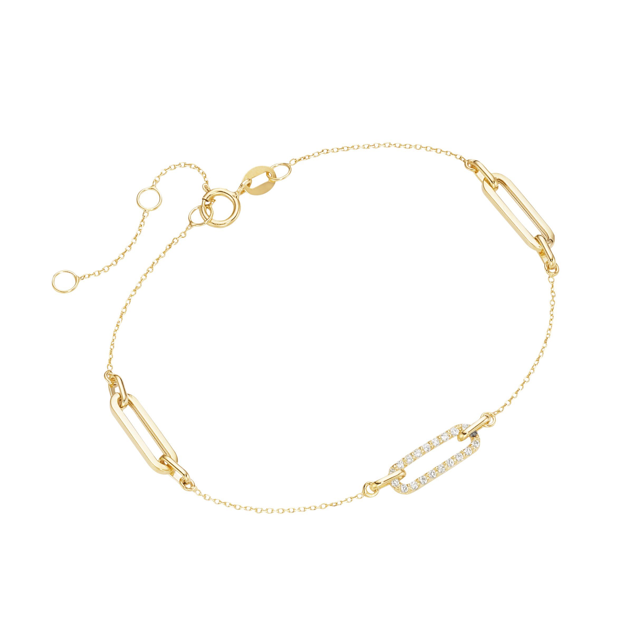 Luigi Merano Armband mit länglichen Gliedern, Zirkonia Steinen, Gold 375