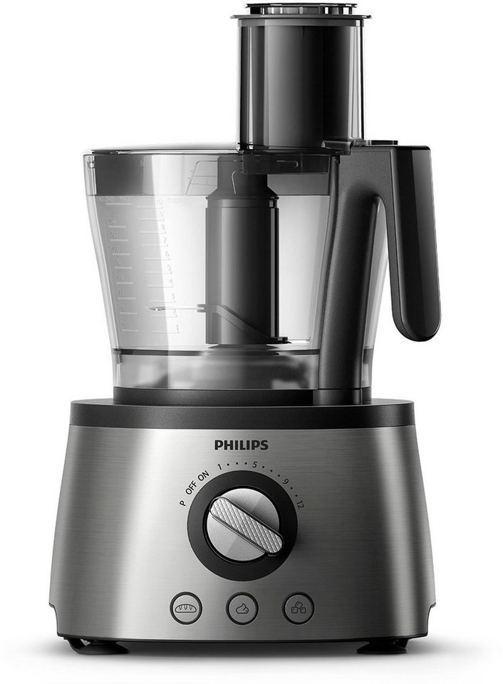 Philips Kompakt-Küchenmaschine HR7778/00, 1300 W, 2 l Schüssel, inkl.  Knethaken, Entsafter, Standmixer und Zitruspresse, Edelstahlscheiben zum  Raspeln, Reiben und Schneiden von Pommes frites