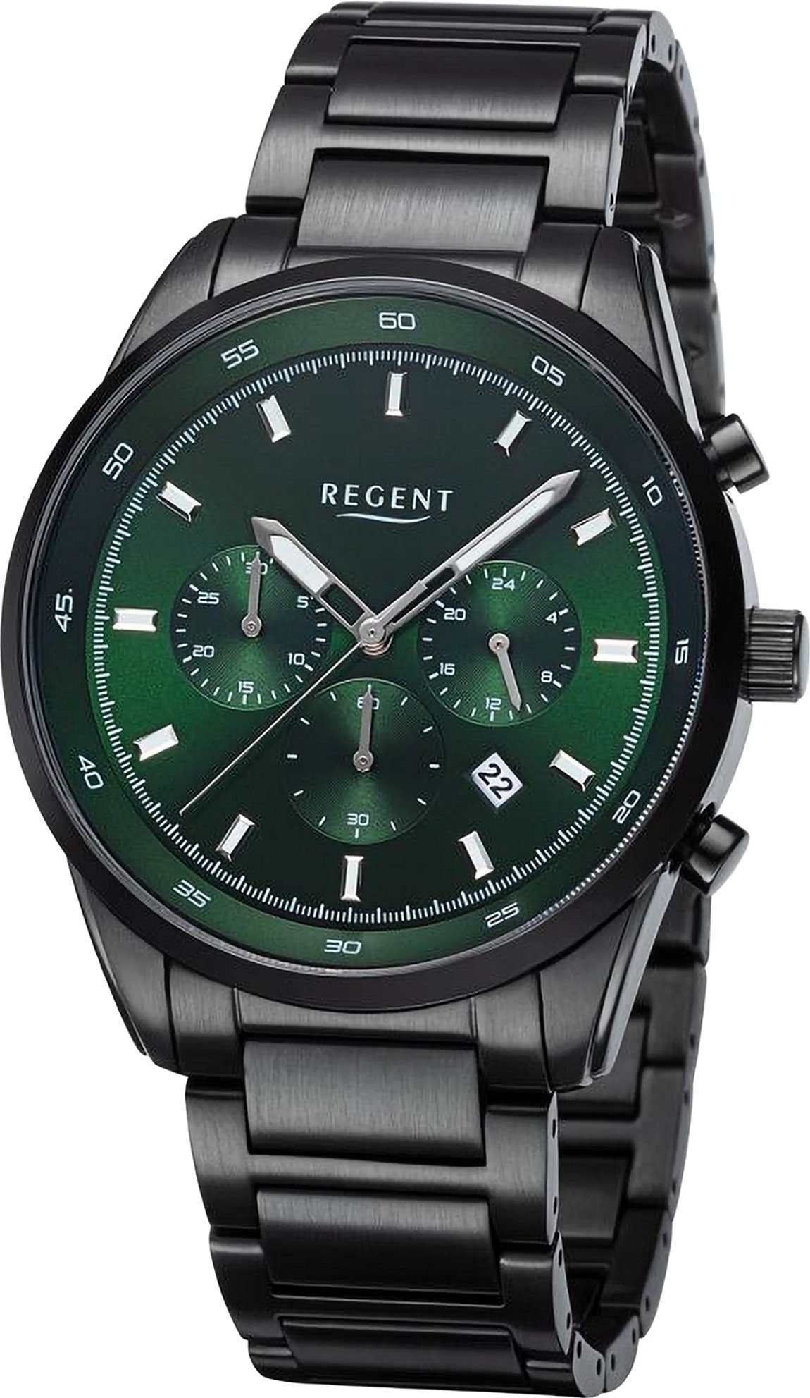 Regent Quarzuhr Regent Herren Armbanduhr Analog, Herren Armbanduhr rund, extra groß (ca. 44mm), Metallarmband