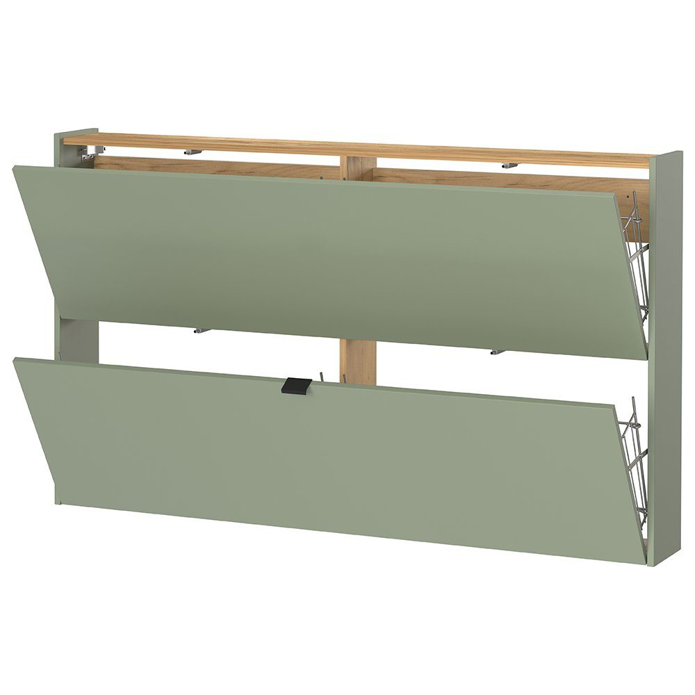 Lomadox Schuhschrank ABERDEEN-01 mit 2 Klappen, grün mit Eiche, 140cm breit – Bild 2 von 5