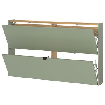 Lomadox Garderoben-Set ABERDEEN-01, (Spar-Set, 2-St), Schuhschrank und Spiegel, grün mit Eiche, ideal für schmale Flure