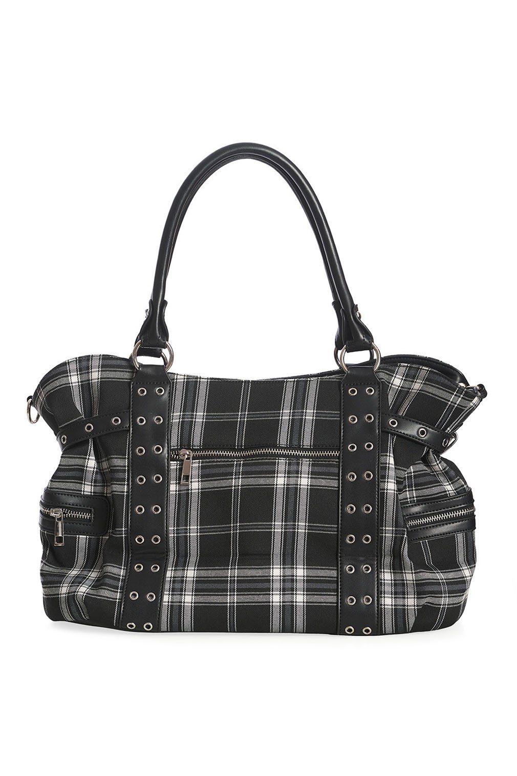 Banned Schultertasche Rise Up Schwarz Weiss, Tartan Schultertasche günstig online kaufen