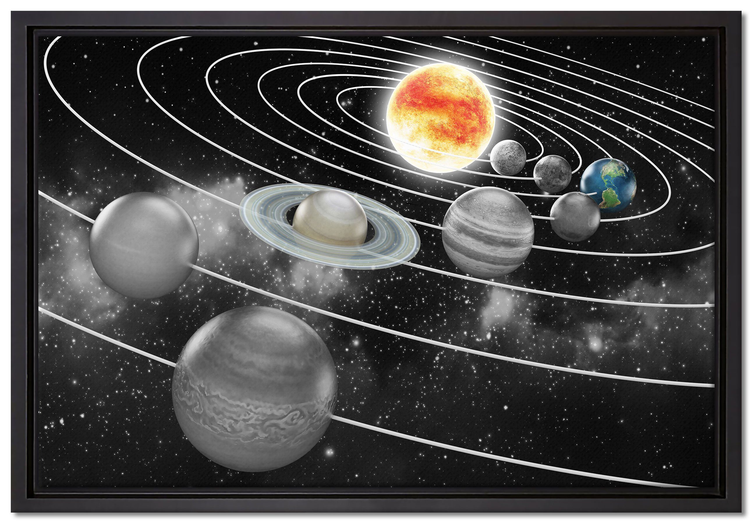 Pixxprint Leinwandbild Sonnensystem Querschnitt, Wanddekoration (1 St), Leinwandbild fertig bespannt, in einem Schattenfugen-Bilderrahmen gefasst, inkl. Zackenaufhänger