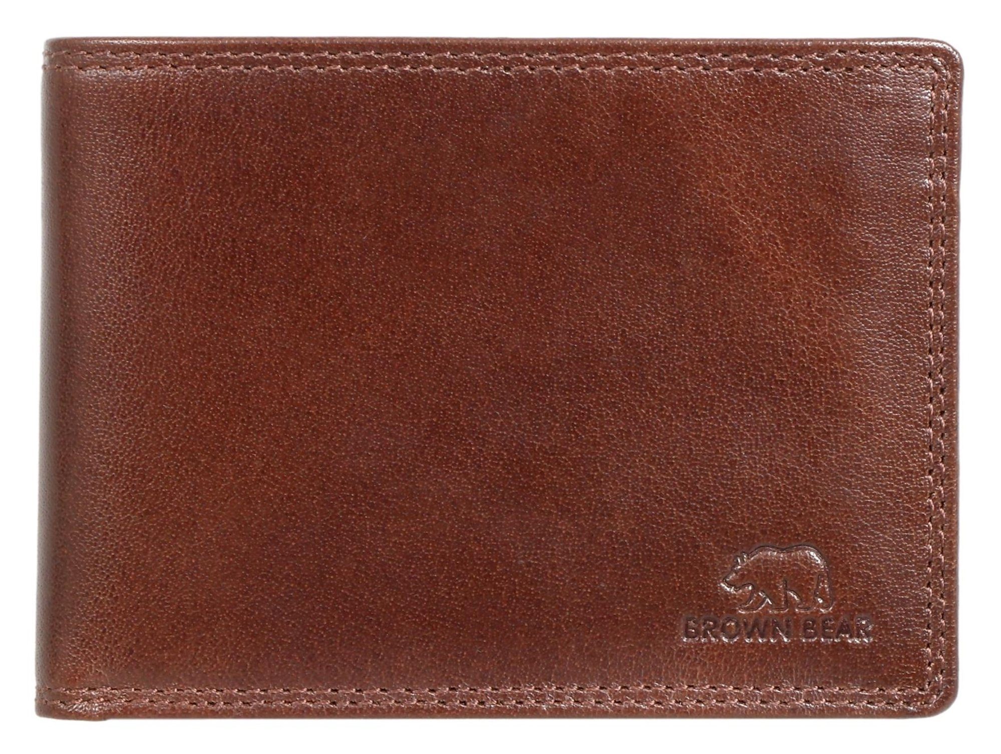 Brown Bear Geldbörse Modell 8005 D klassisches Herren Portemonnaie aus Echtleder, mit 9 Kartenfächern und RFID-Schutz Braun Braun Toscana