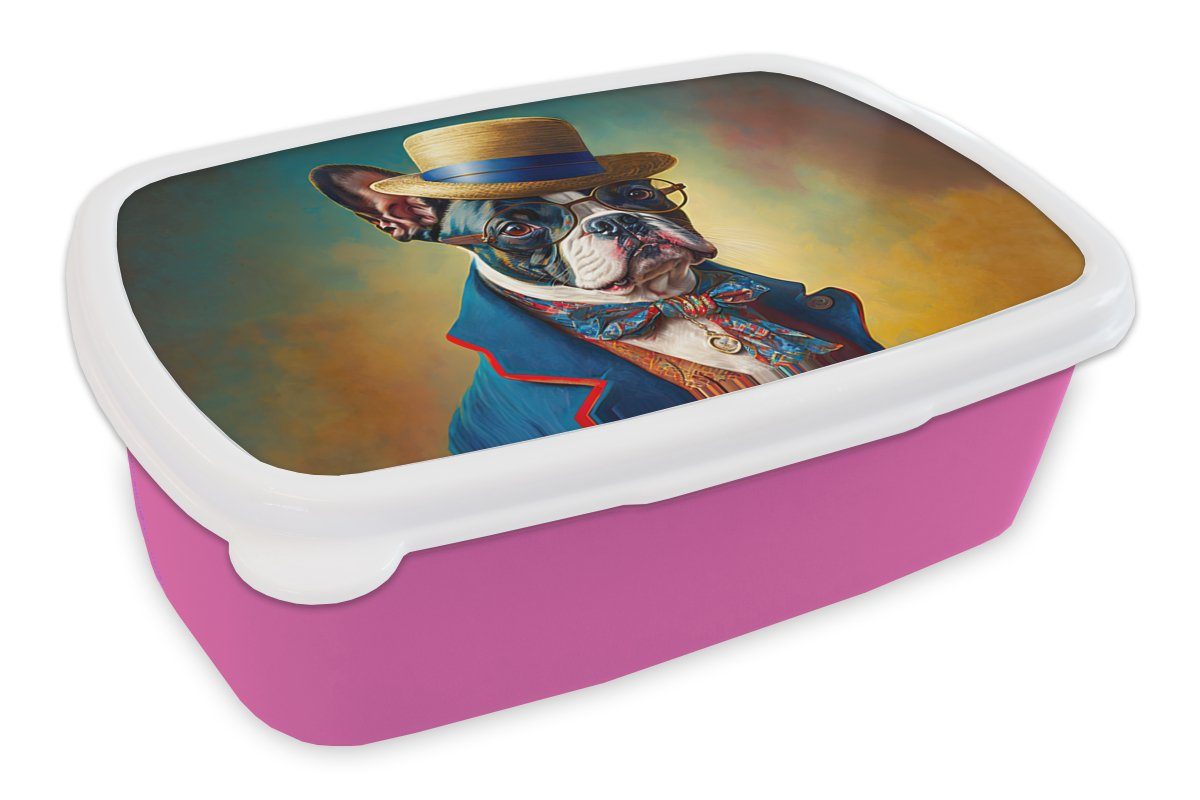 MuchoWow Lunchbox Hund - Kleidung - Accessoires - Farbe - Porträt, Kunststoff, (2-tlg), Brotbox für Erwachsene, Brotdose Kinder, Snackbox, Mädchen, Kunststoff rosa | Lunchboxen