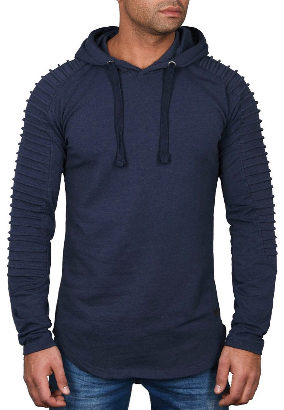 Alessandro Salvarini Hoodie Herren Longsleeve Oversize – Biker Look mit Kapuze Langarm Hoodie mit Stretch und Stepp-Einsätzen