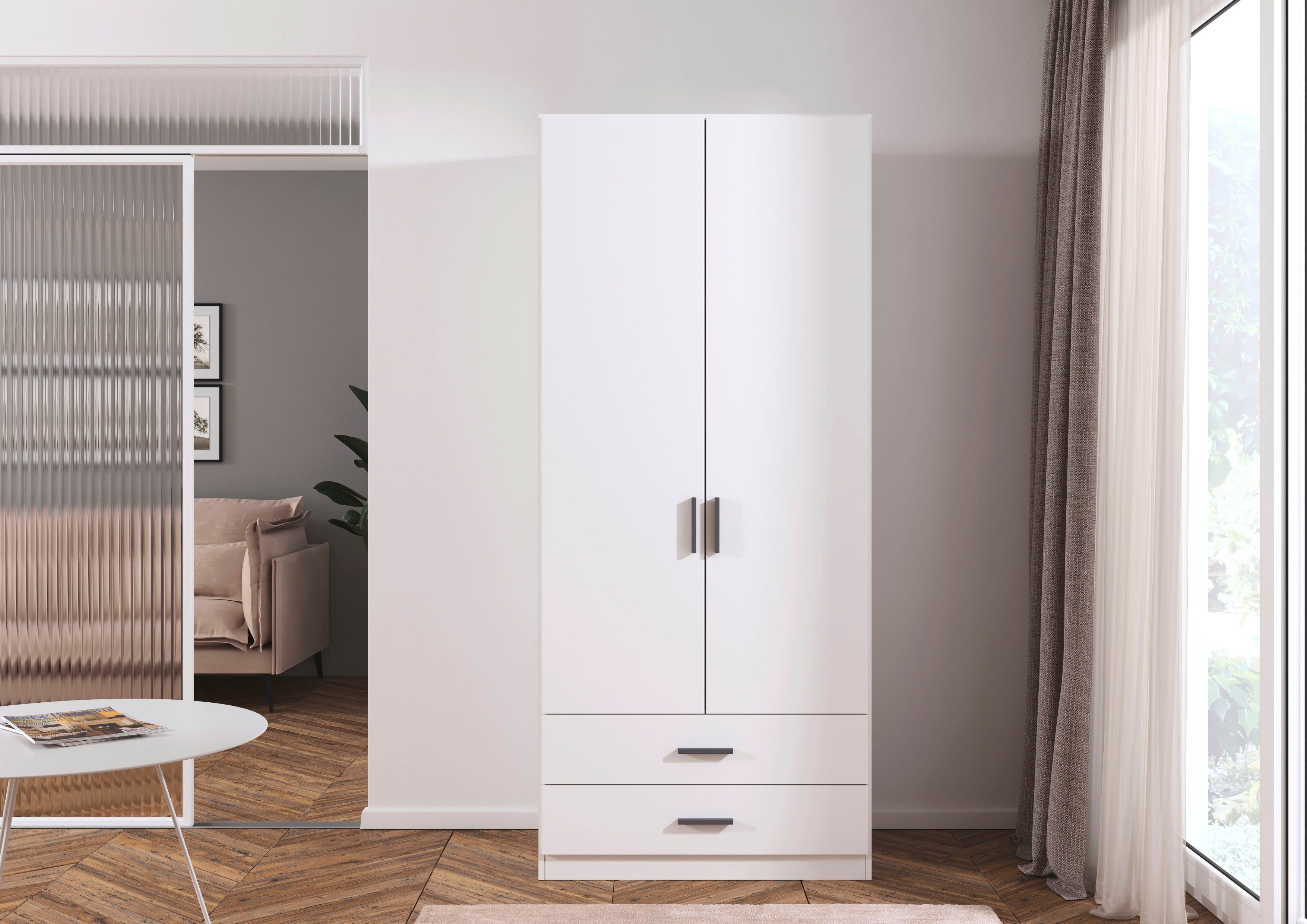 rauch Drehtürenschrank Kleiderschrank Garderobe GAMMA Breite 91 cm (in 3 Ausstattungen BASIC/CLASSIC/PREMIUM (inkl. SOFT-CLOSE-Funktion) mit Schubladen, verschiedene Griff-Varianten TOPSELLER MADE IN GERMANY