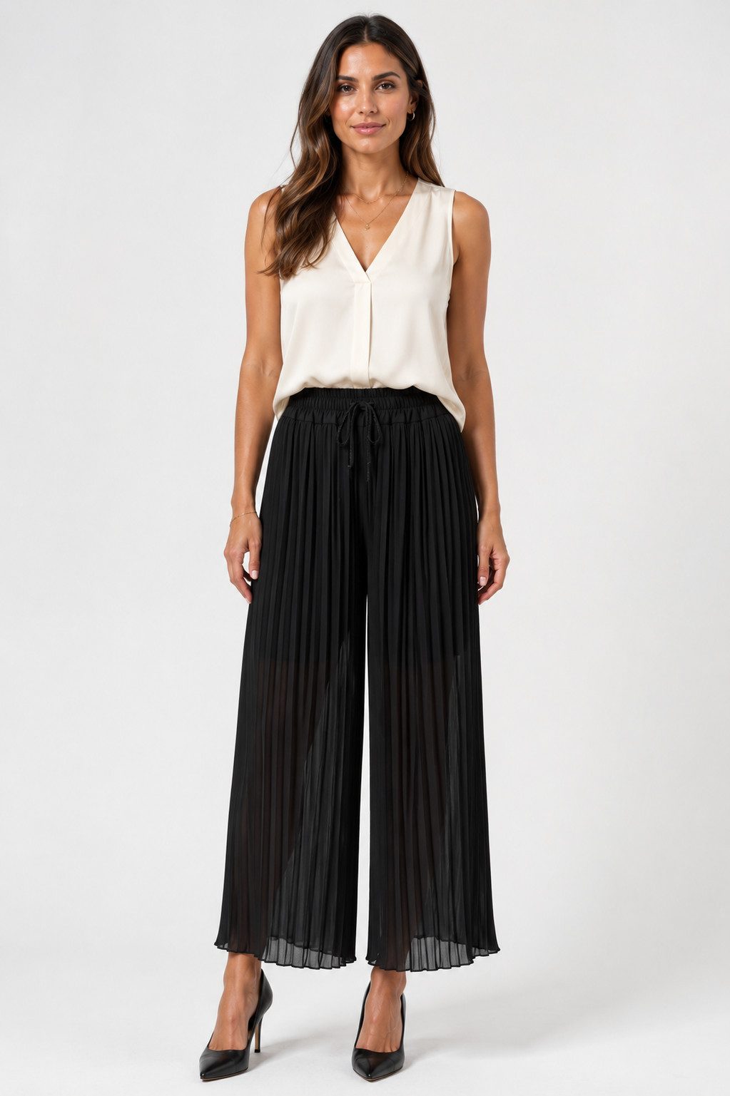 ITALY VIBES Palazzohose - Plisseehose - weite elegante Sommerhose - Damen Culotte ONE SIZE - passend für Größen S bis L