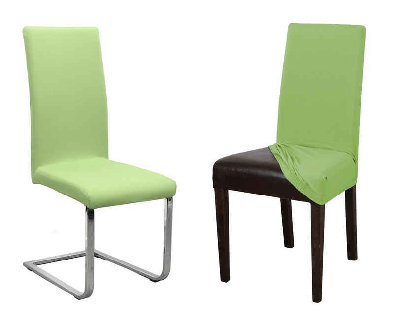 Stuhlhusse 2er Set Jersey Stuhlhusse (Farbe wählbar), elastische Uni Stretch-Husse aus Baumwolle Bi-Elastisch, Beautex