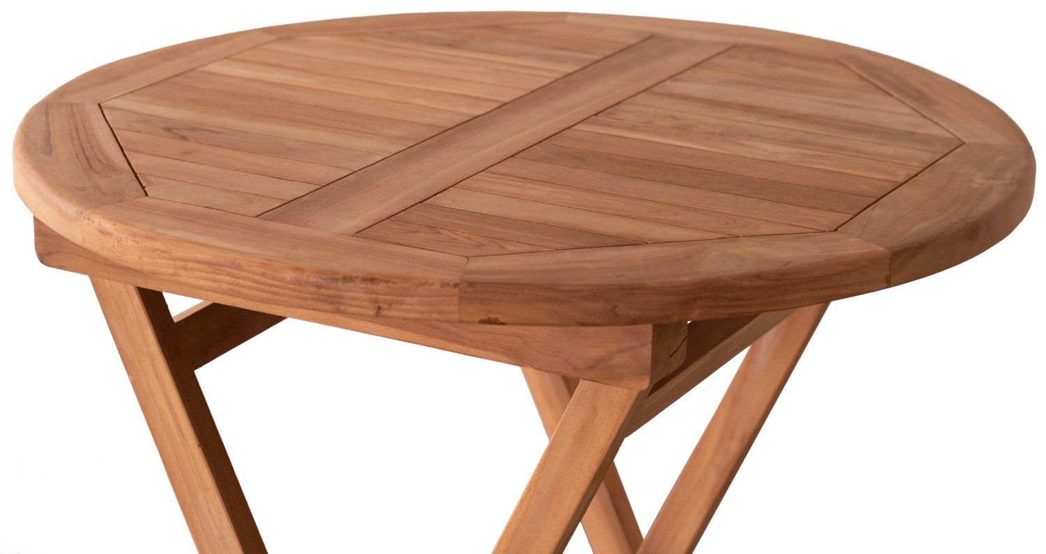 deVries Gartentisch deVries Teakholz Stehtisch Woodie Ø 80 cm - rund, massives Teakholz - rustikaler Charakter - gekreuztes Gestell