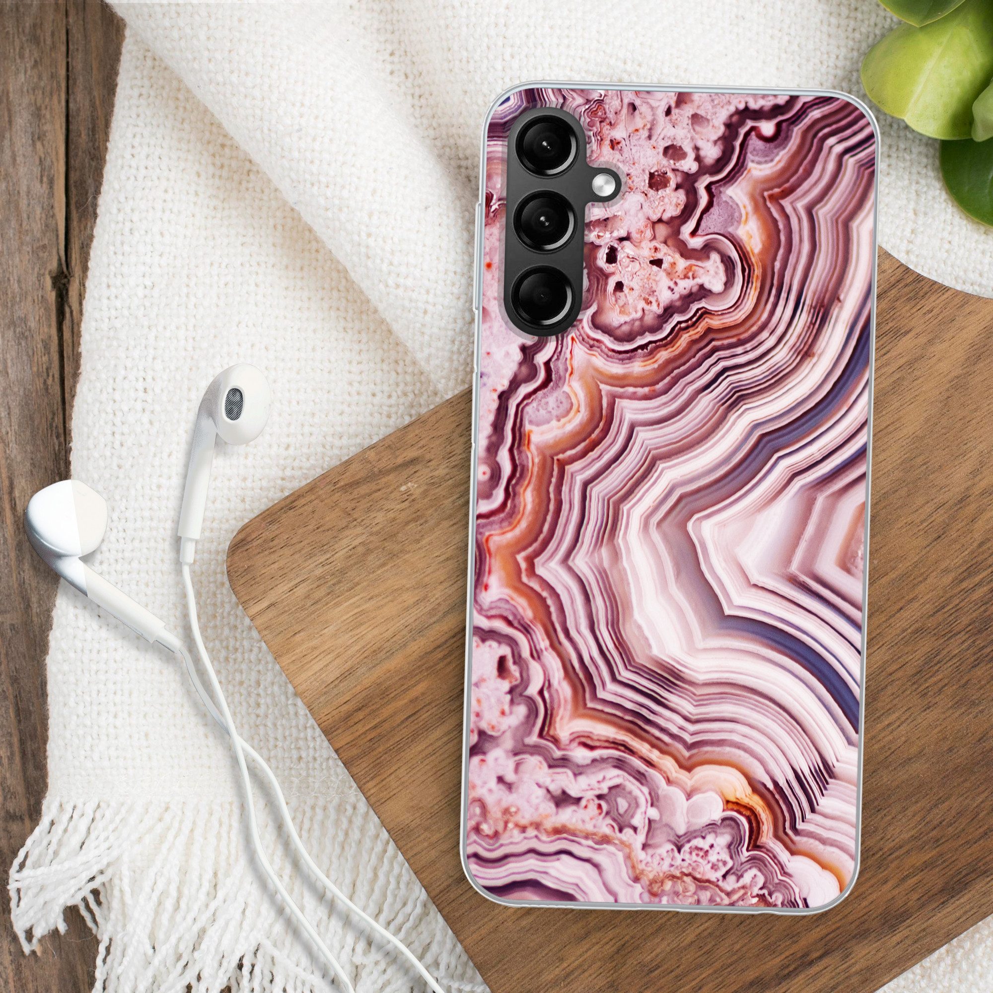 MuchoWow Handyhülle für Samsung Galaxy A24 Naturstein - Rosa - Luxus, Smartphone-Bumper, Print, Handy Schutzhülle Dünn