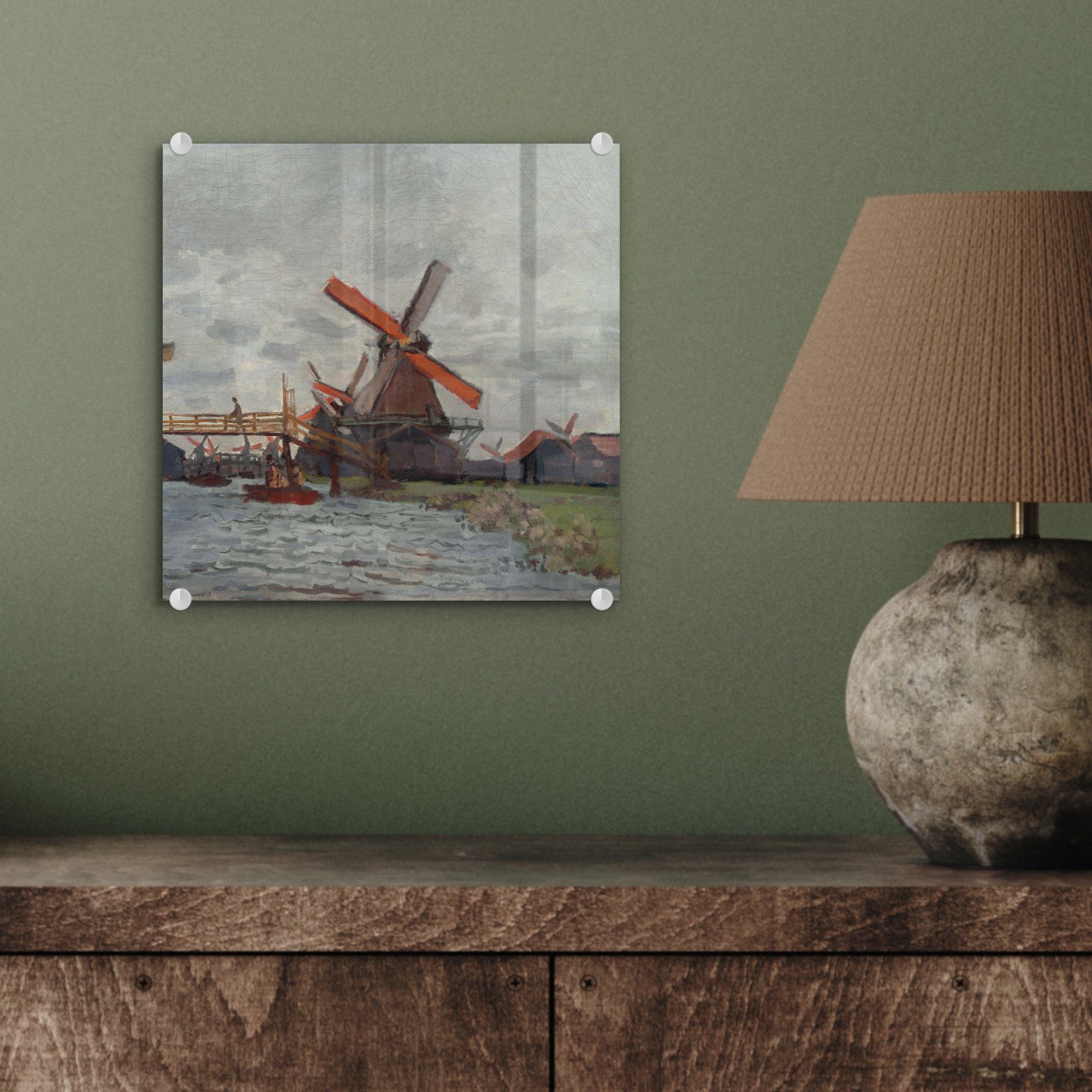 MuchoWow Acrylglasbild Windmühlen bei Foto Wanddekoration Bilder auf - (1 auf Wandbild Glas - Monet, Glas - Claude - Zaandam Glasbilder St)