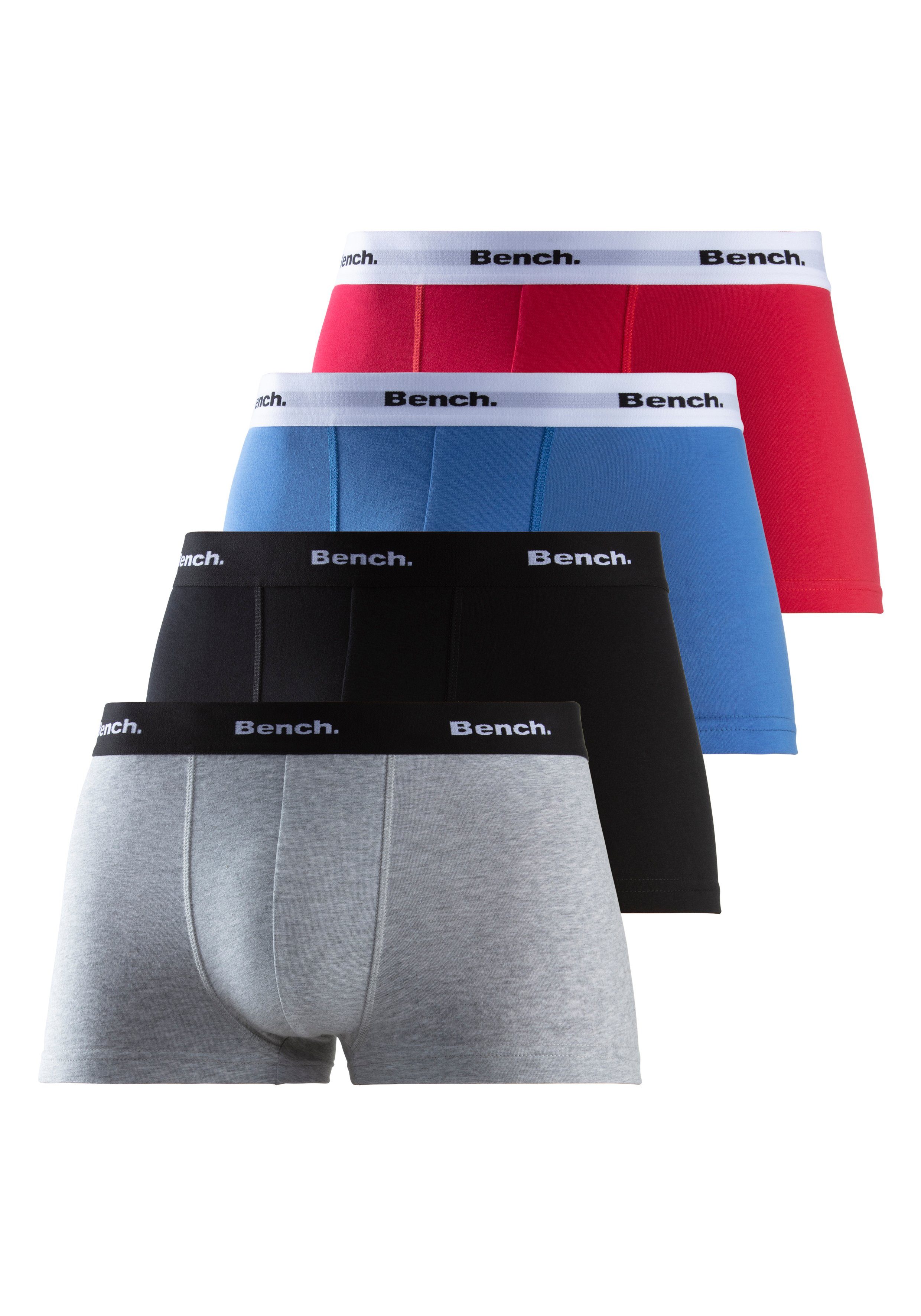 4-St) royalblau, schwarz Boxershorts (Packung, Bund Bench. Hipster-Form kontrastfarbenem grau-meliert, in mit rot,