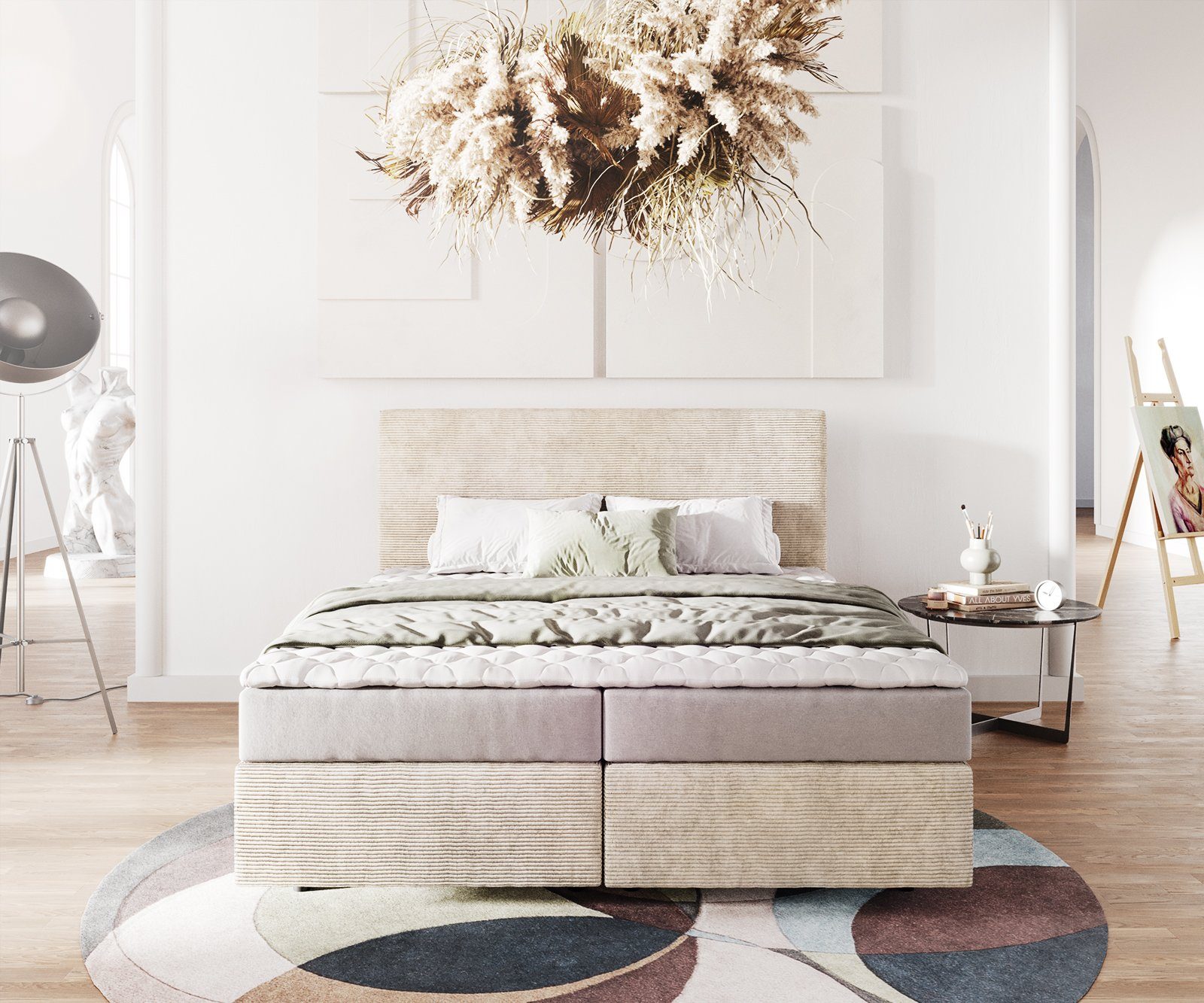 DELIFE Boxspringbett Dream-Well, Cord Beige 160x200 günstig online kaufen
