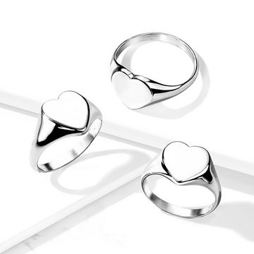 BUNGSA Fingerring Ring Siegelring flaches Herz Silber Edelstahl Damen (1 Ring)