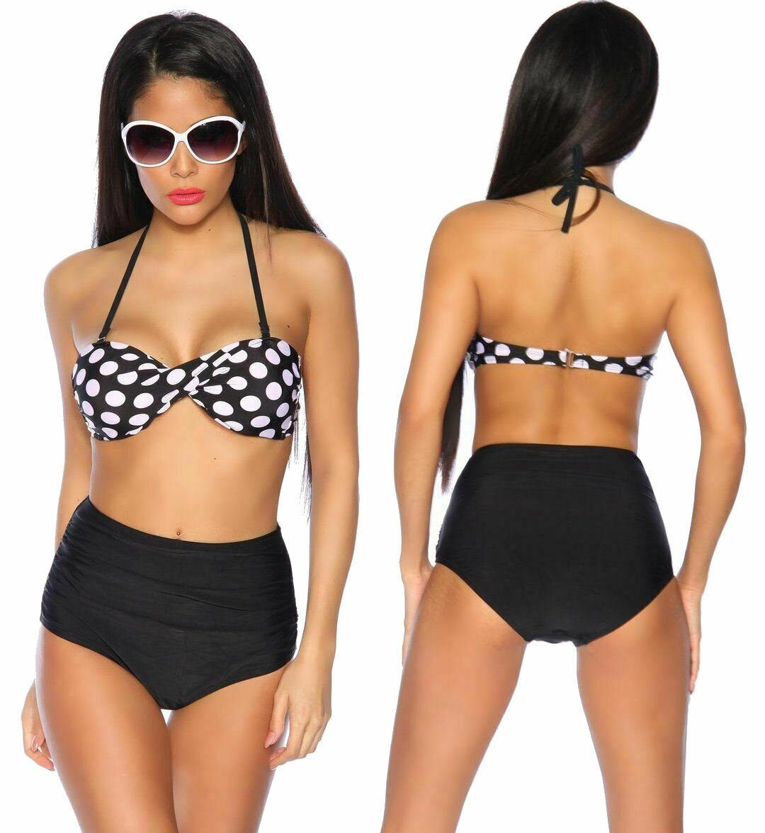Samegame Bandeau-Bikini Vintage Bandeau-Bikini Neckholder Bikini Rockabilly Пляжная мода in weiß schwarz Polka Dots