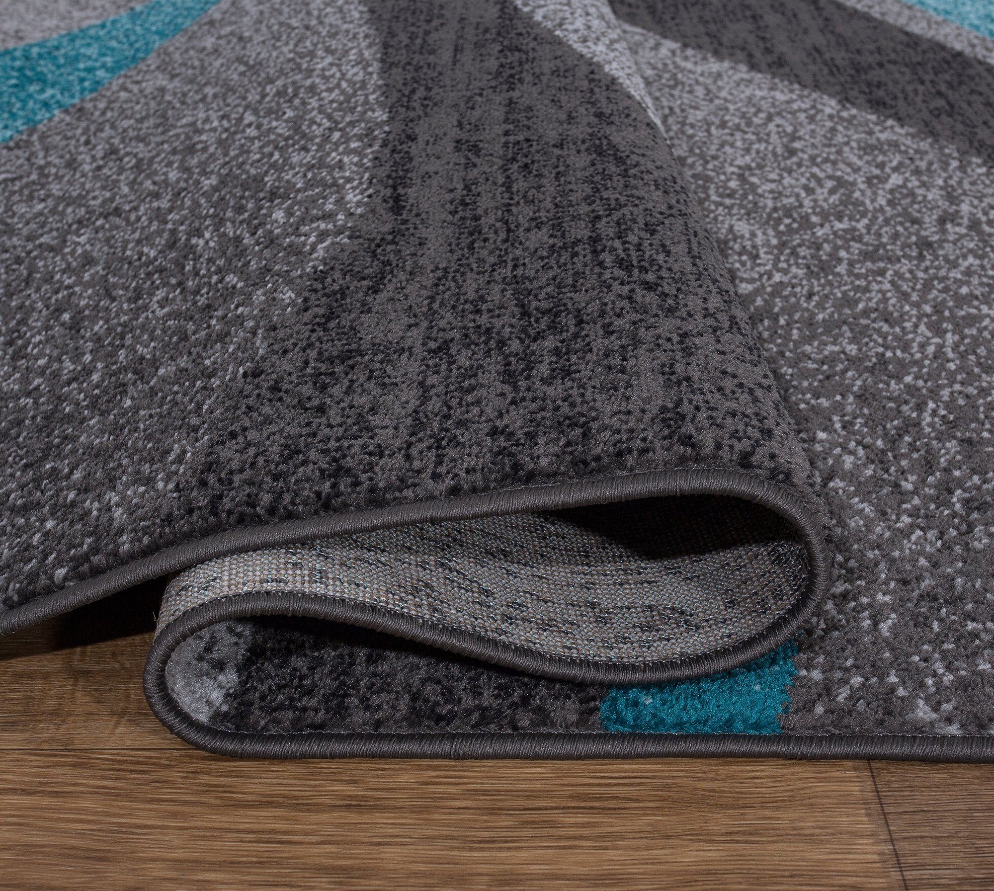 Teppich JOY 4007, TEPPIA, rechteckig, Rutscfest teppichläufer grau, Höhe: 8 mm, Wohnzimmerteppich Küchenteppich blau