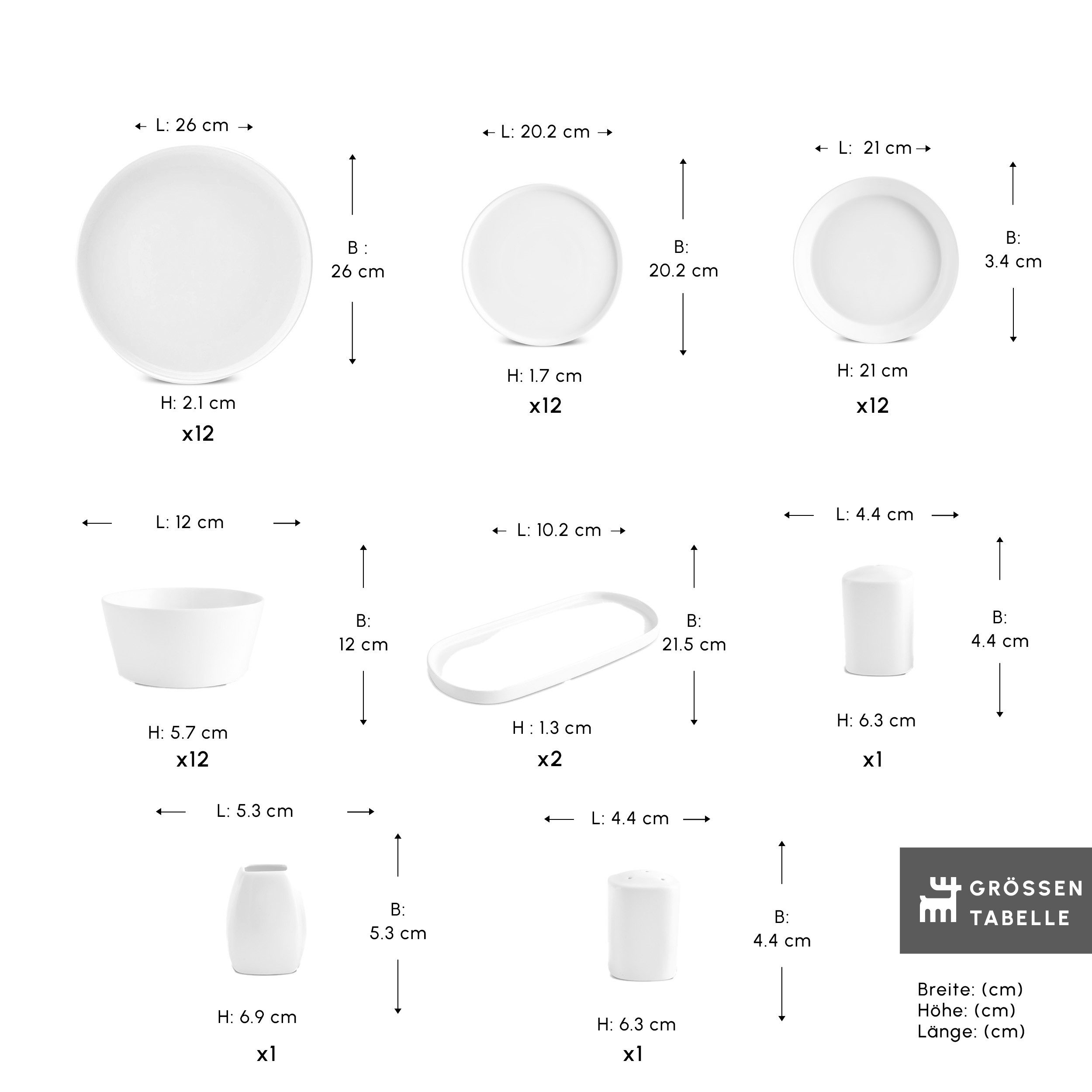 Karaca Geschirr-Set Stream Bone Bomo 53-teiliges Geschirrset für 12 Personen