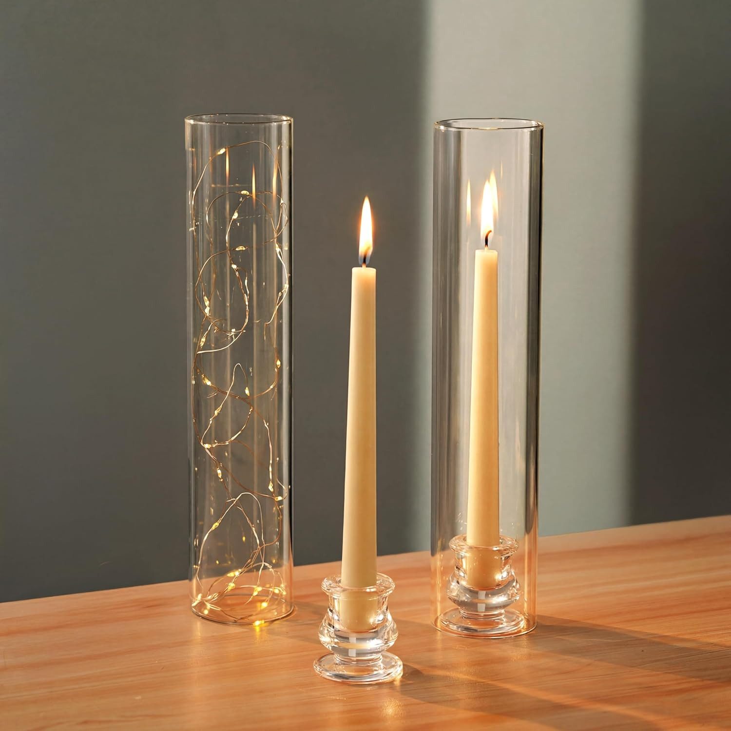 FELIXLEO Teelichthalter 2er Set Glaskerzenhalter mit 30cm Glaszylinder für Hochzeit (1 St)