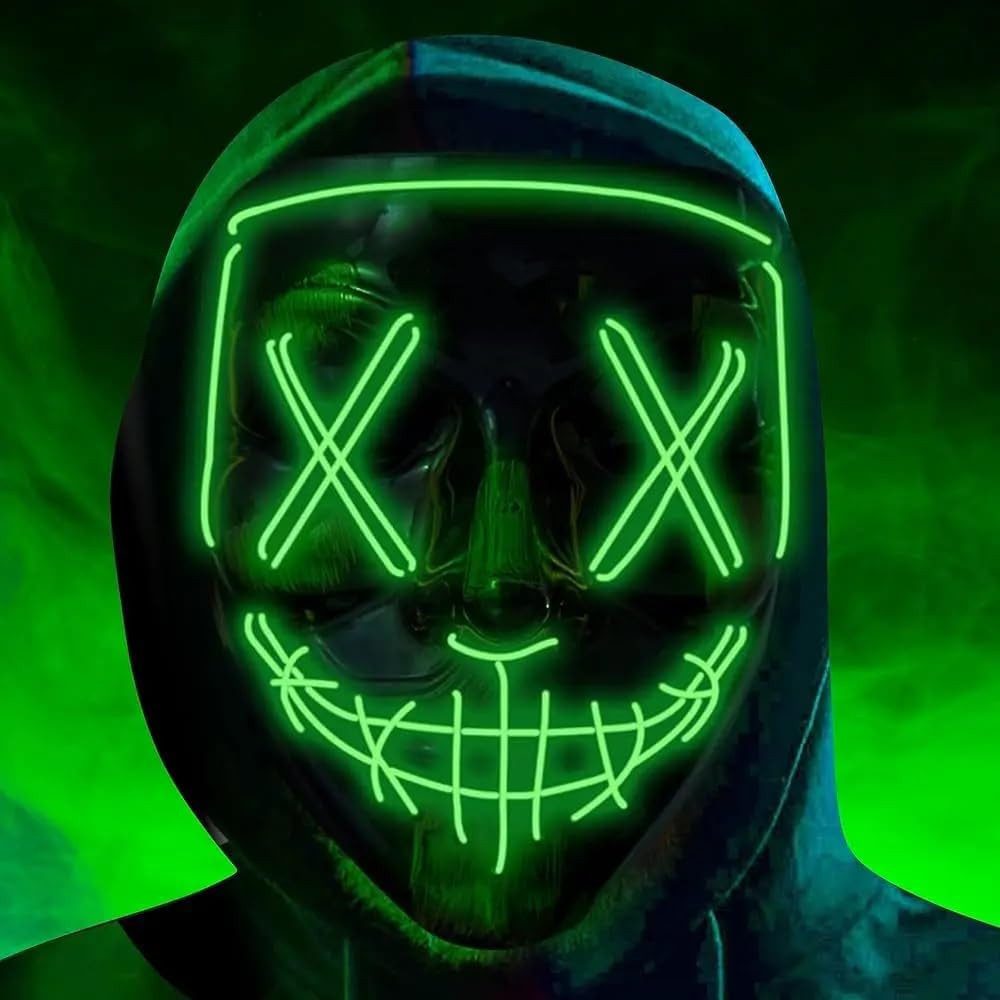 Costumed Verkleidungsmaske Halloween Maske Purge LED - Kostüm Halloween Kostüm Herren Maske, (Packung), LED Neon Funktion