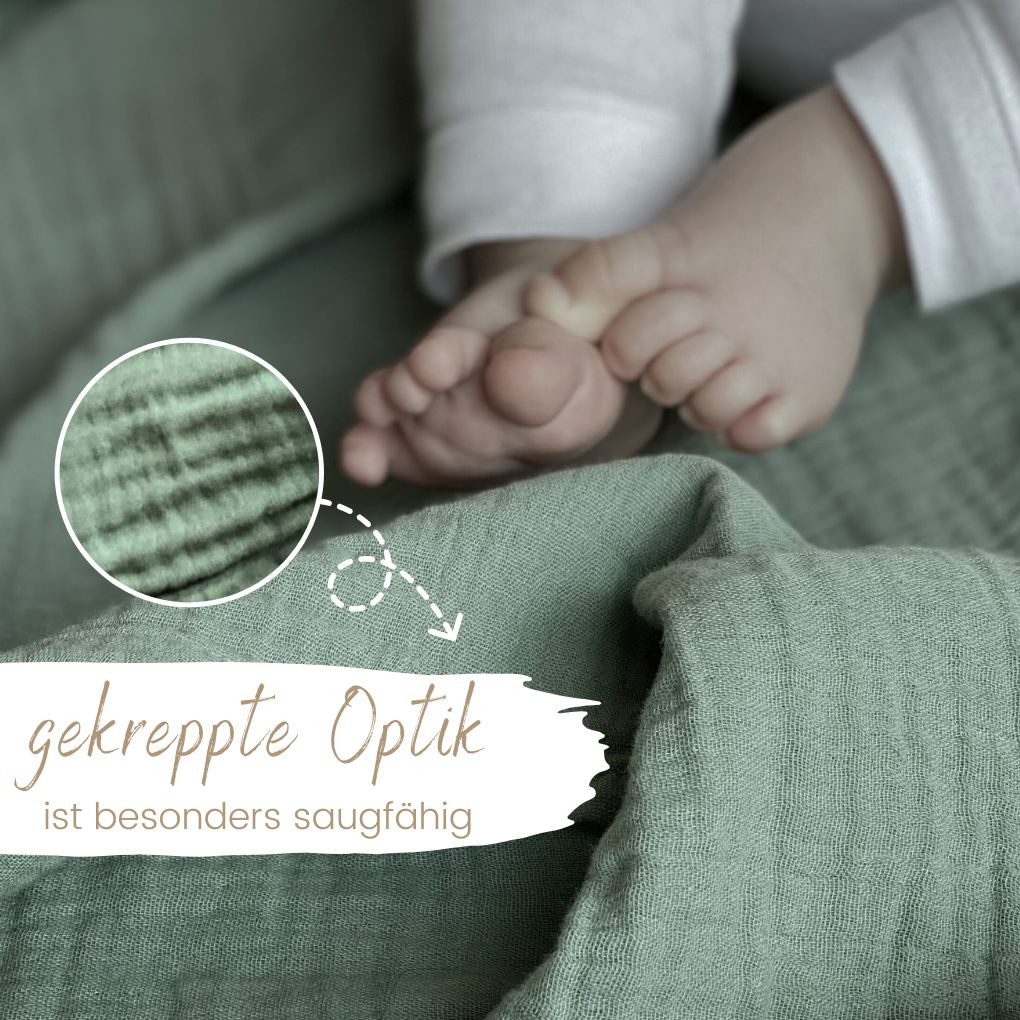 Babydecke Mulltücher 4er-SET gekreppt, Spucktuch 64x64 100% GOTS BIO-Baumwolle, DIKOS, PREMIUM Qualität atmungsaktiv, nachhaltig, plastikfrei, kuschelweich