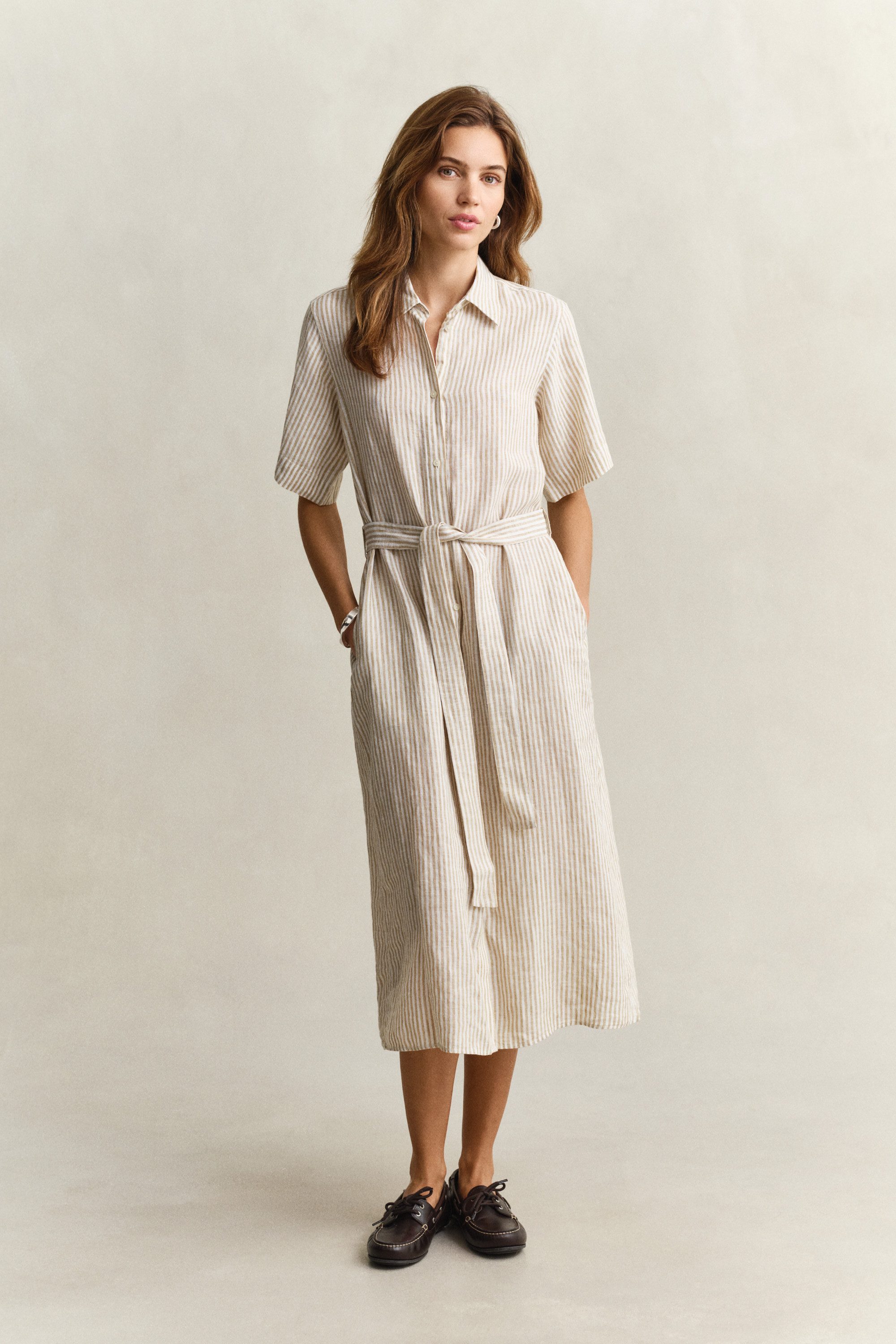 Gant Hemdblusenkleid STRIPED LINEN Regular fit mit Bindegürtel