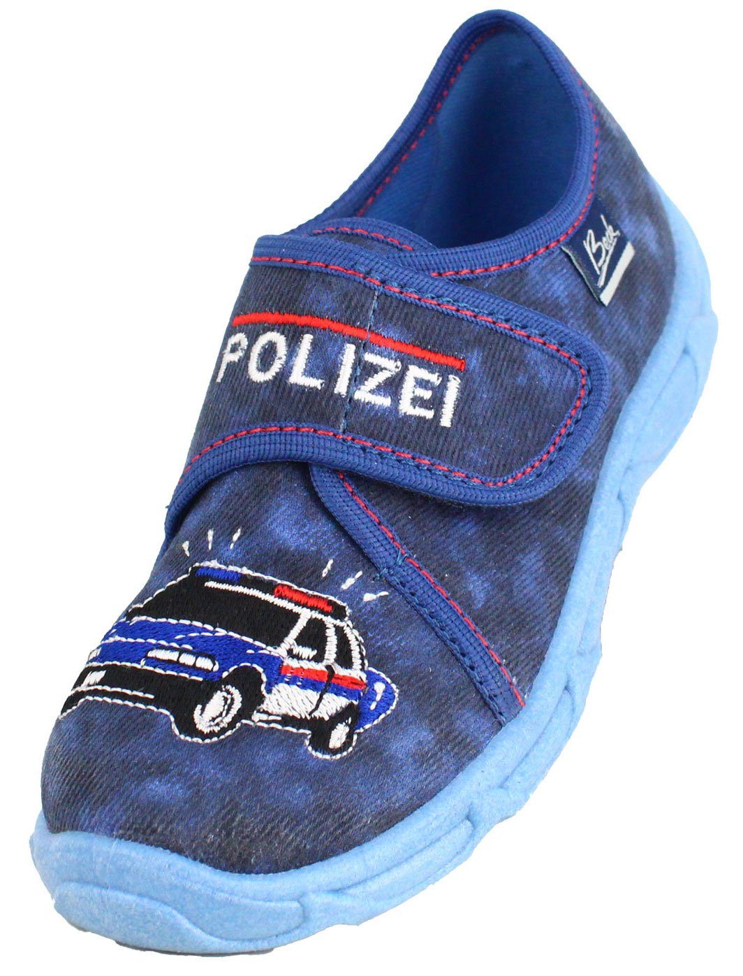 Beck Hausschuh Polizei Hausschuh (atmungsaktive Materialien, für Kindergarten, Schule, Zuhause) mittlere Weite, robuste Materialien, weiche bequeme Decksohle