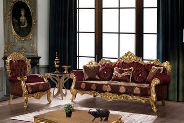 Casa Padrino Sofa Luxus Barock Sofa Bordeauxrot / Gold - Prunkvolles Wohnzimmer Sofa mit elegantem Muster - Barock Wohnzimmer Möbel