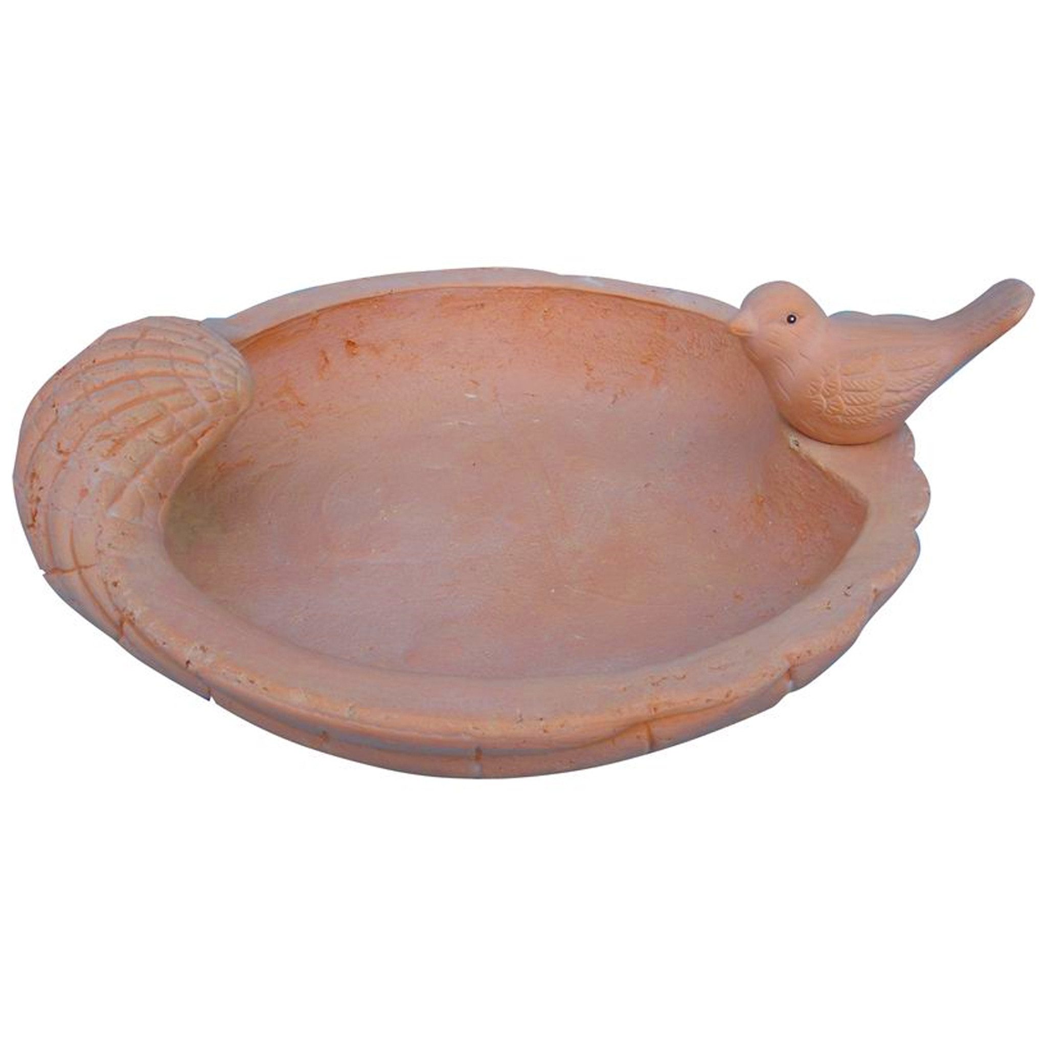 Home4Living Vogeltränke Vogelbad Tränke mit Spatzenfigur terracotta Wasserstelle, Vogeltränge mit Spatzenfigur